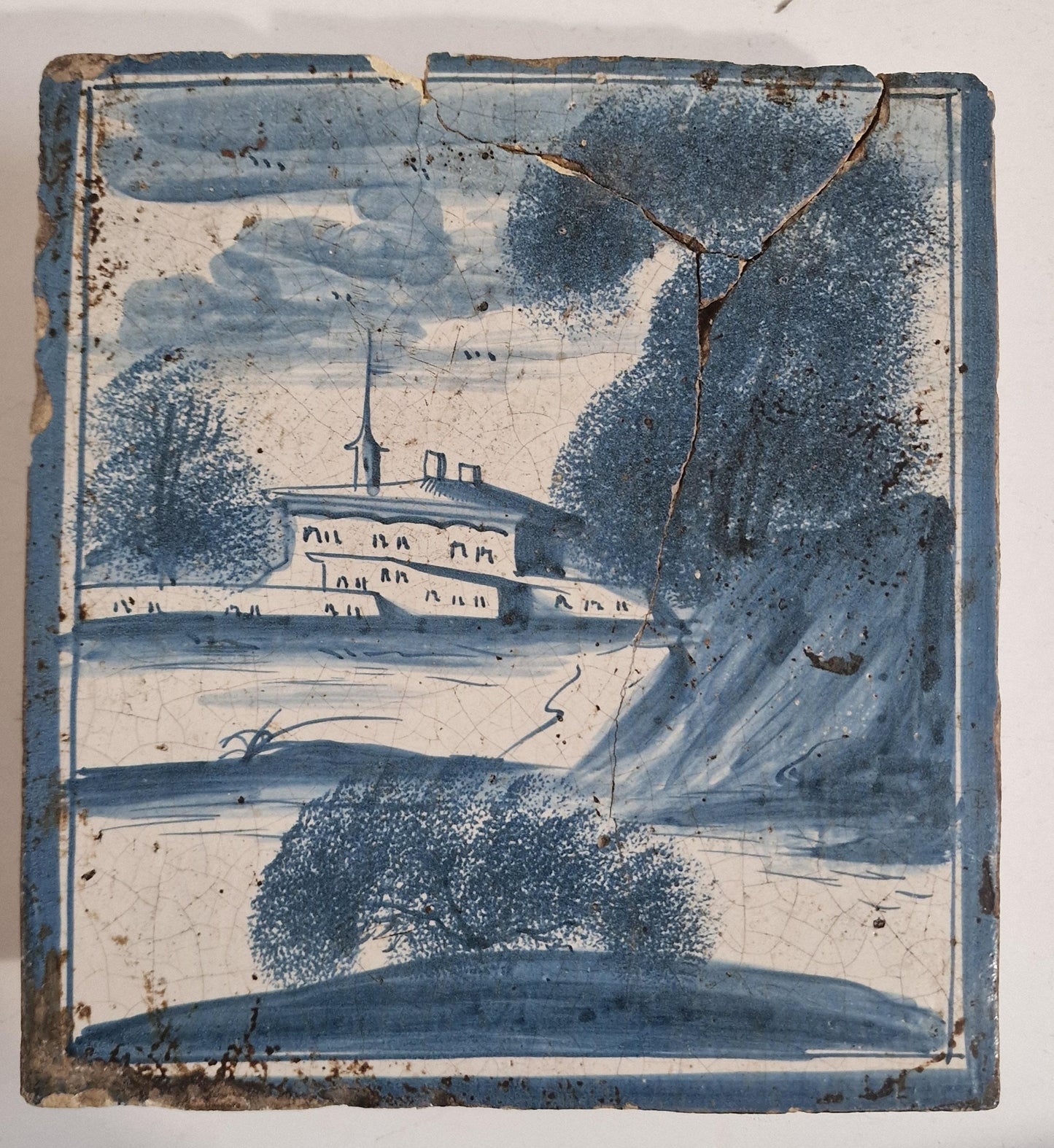 Antique Delft Blue Fireplace Tile, 18th Century Northern Germany Plaque
