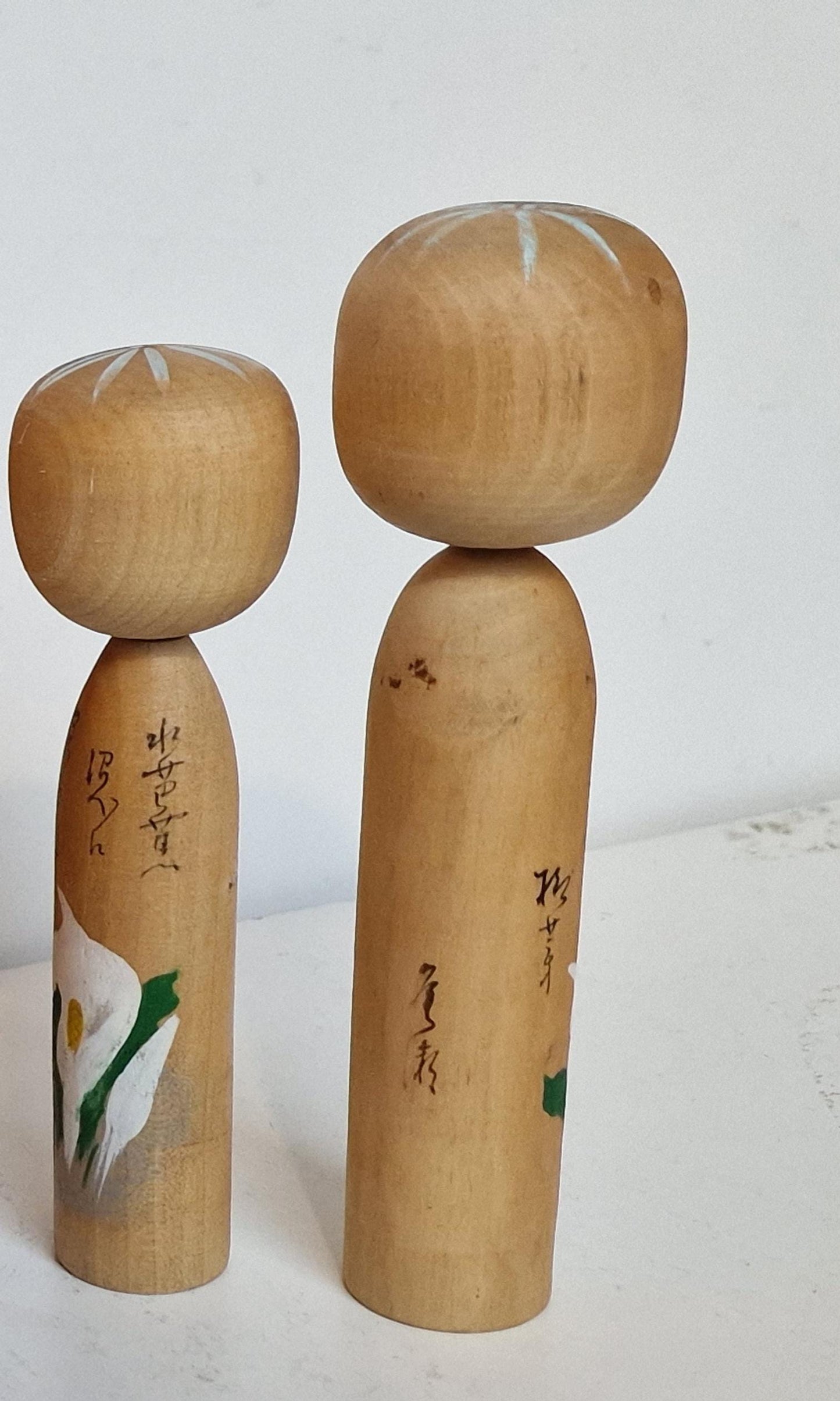Vintage Japanese Kokeshi Doll Pair, Showa Era Wood Figures