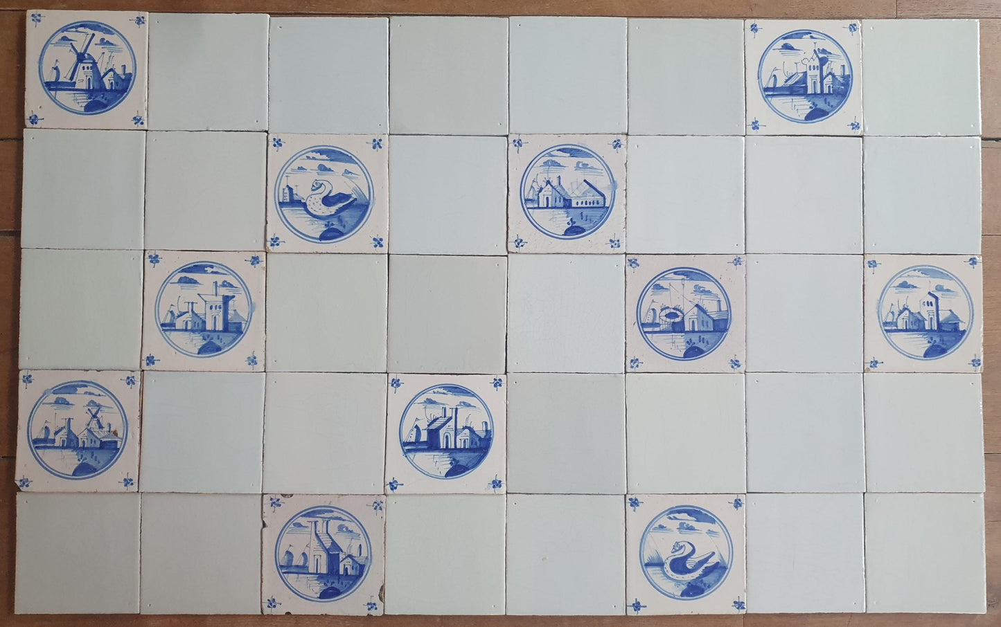 40 Delft Landscape Tiles, 18th Century Dutch White, 13x13cm