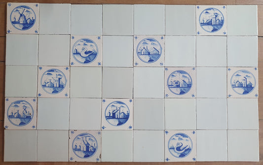 40 Delft Landscape Tiles, 18th Century Dutch White, 13x13cm