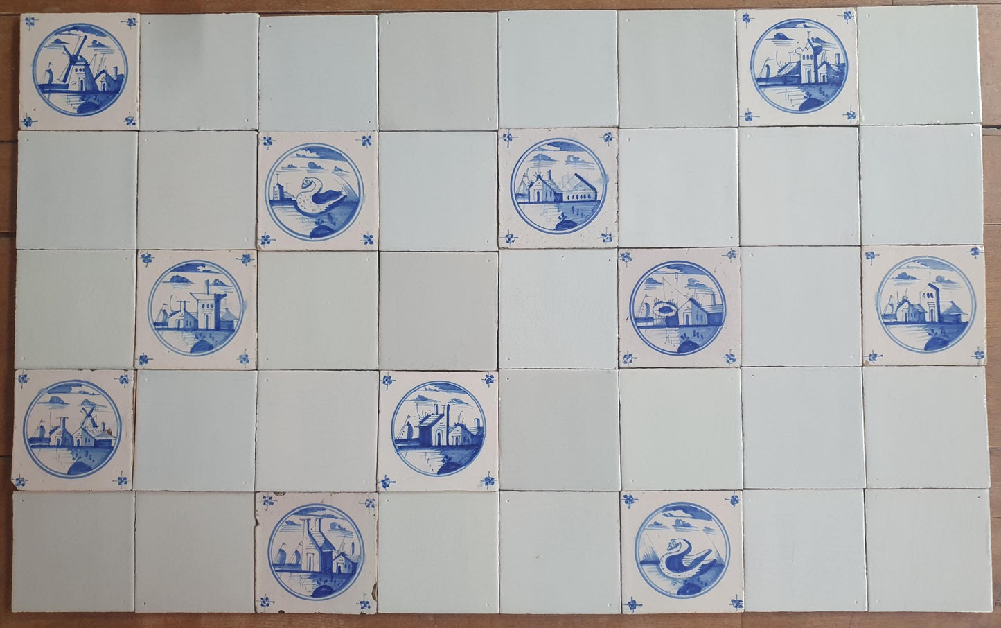 40 Delft Landscape Tiles, 18th Century Dutch White, 13x13cm