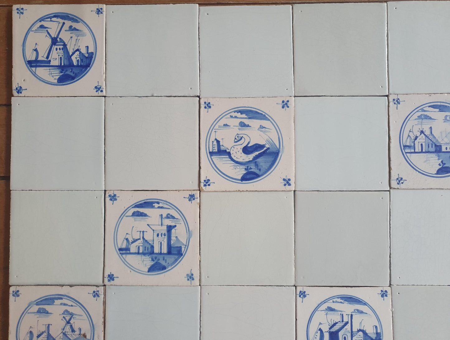 40 Delft Landscape Tiles, 18th Century Dutch White, 13x13cm