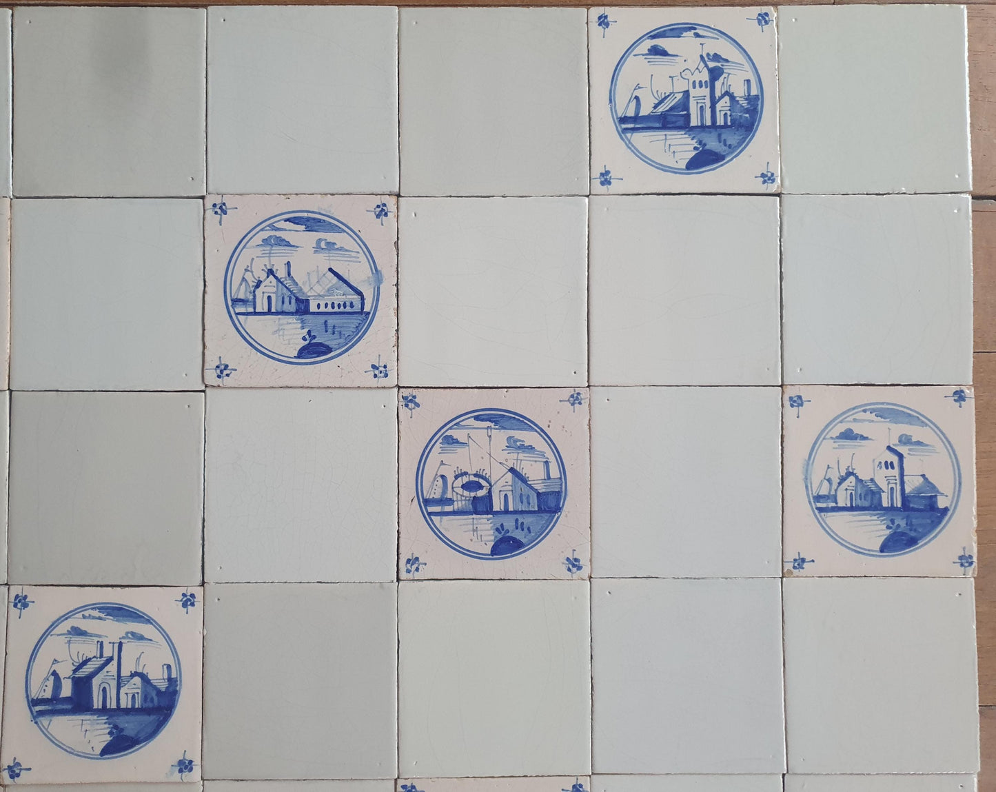 40 Delft Landscape Tiles, 18th Century Dutch White, 13x13cm