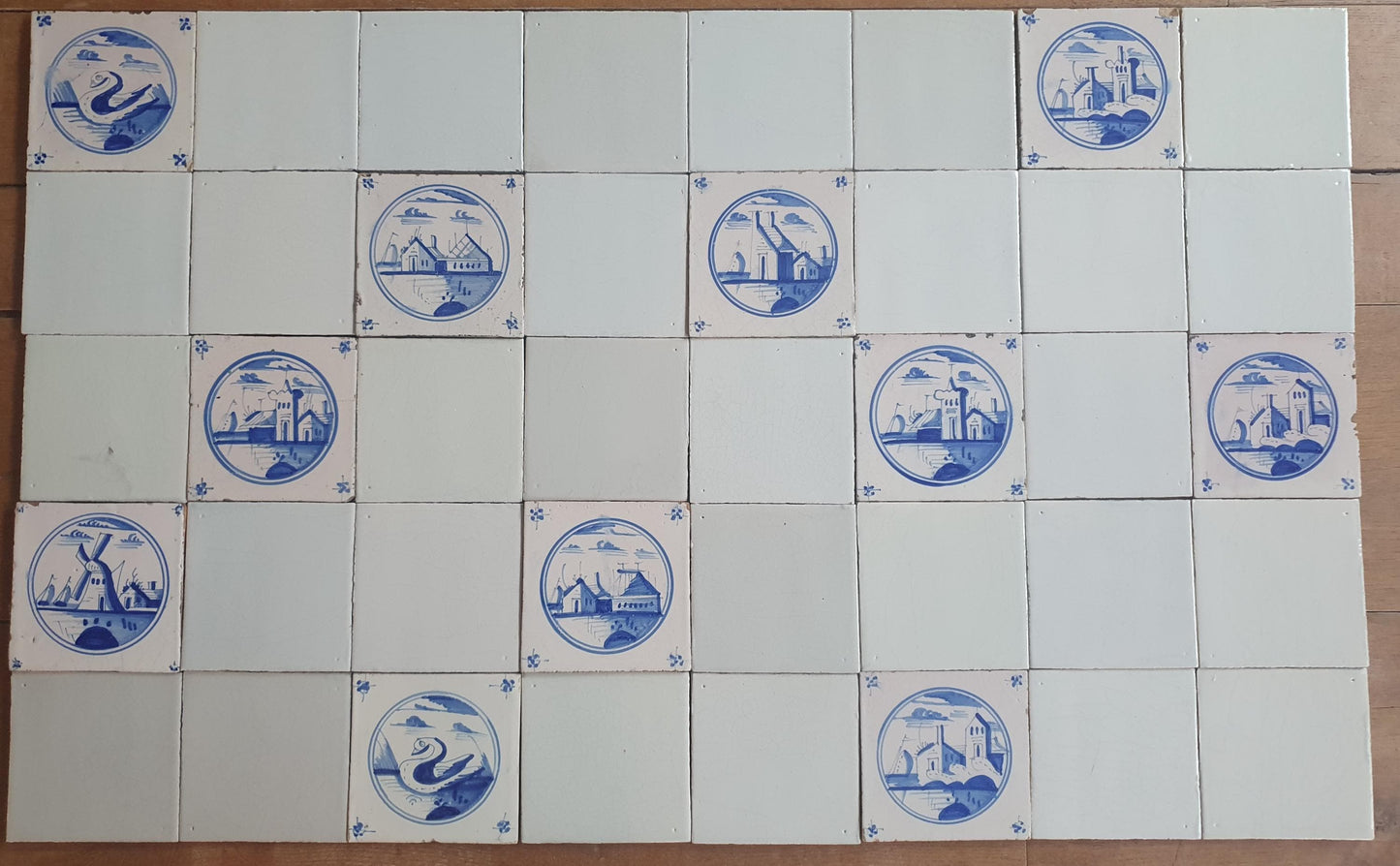 40 Delft Landscape Tiles, 18th Century Dutch Tilefield,