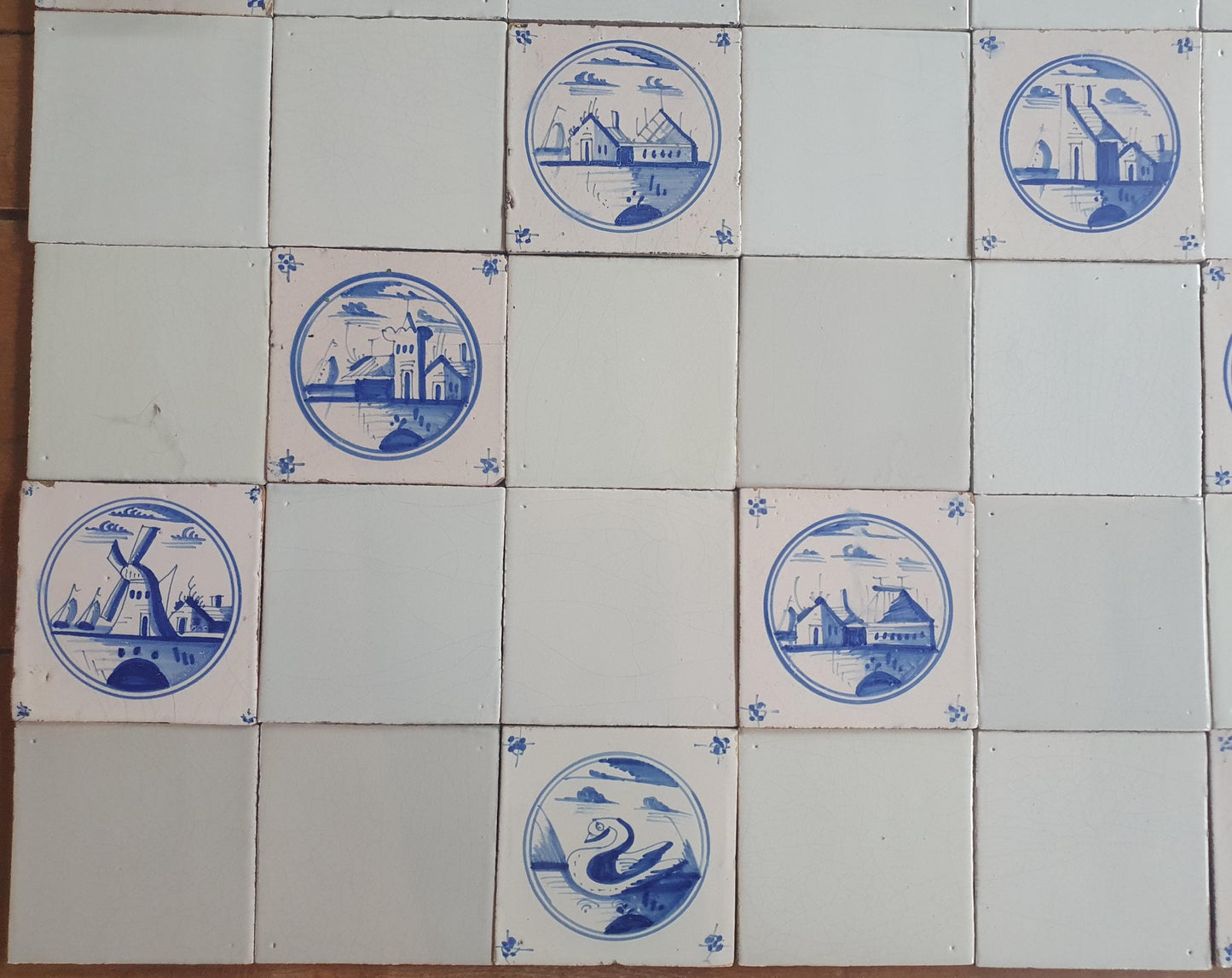 40 Delft Landscape Tiles, 18th Century Dutch Tilefield,
