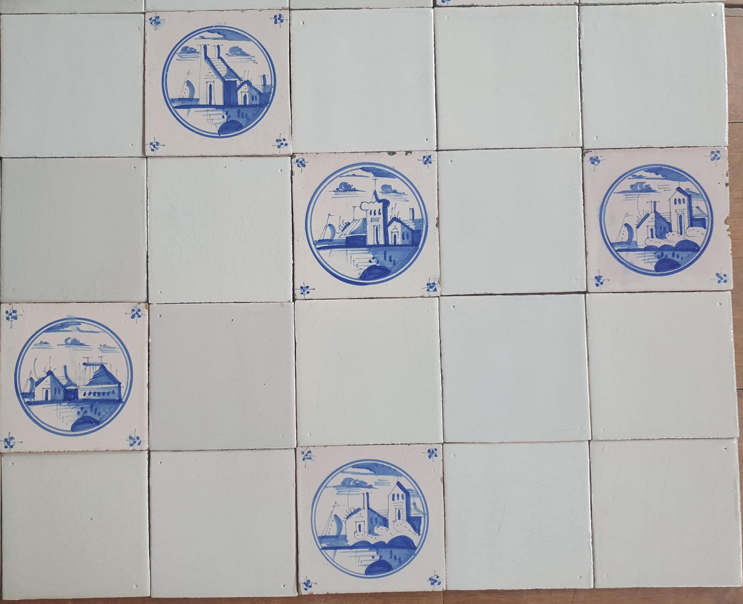 40 Delft Landscape Tiles, 18th Century Dutch Tilefield,