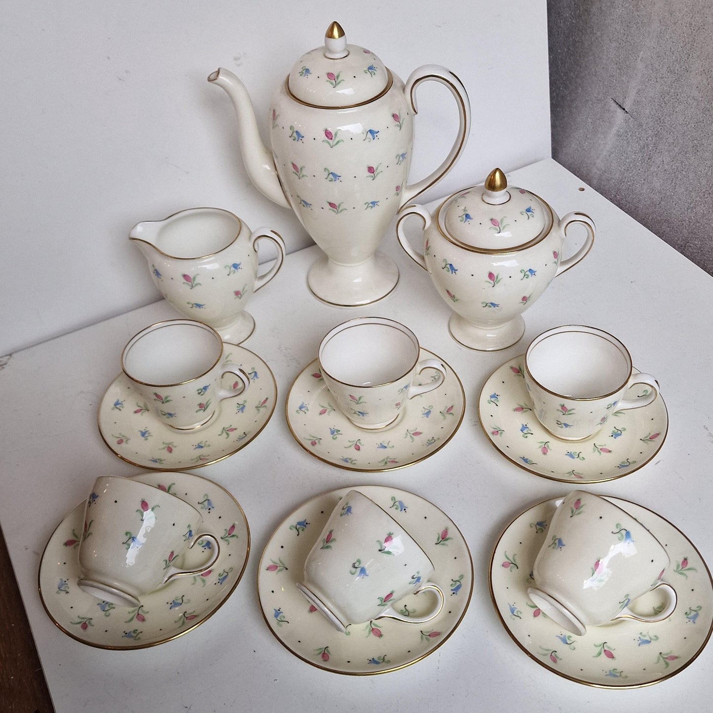 Antique Wedgwood Creamware Tea Set, Chinese Pattern, 6 Piece