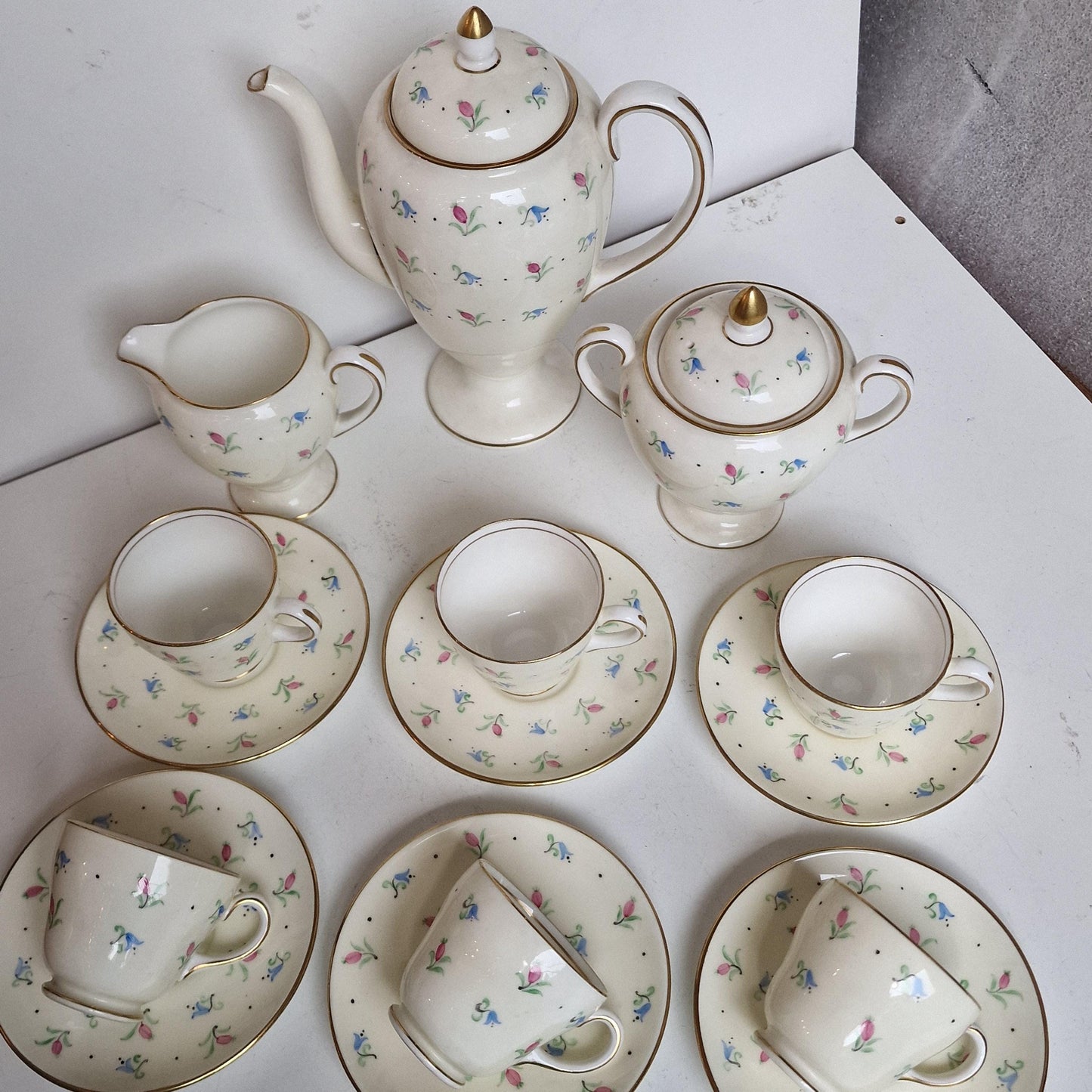 Antique Wedgwood Creamware Tea Set, Chinese Pattern, 6 Piece
