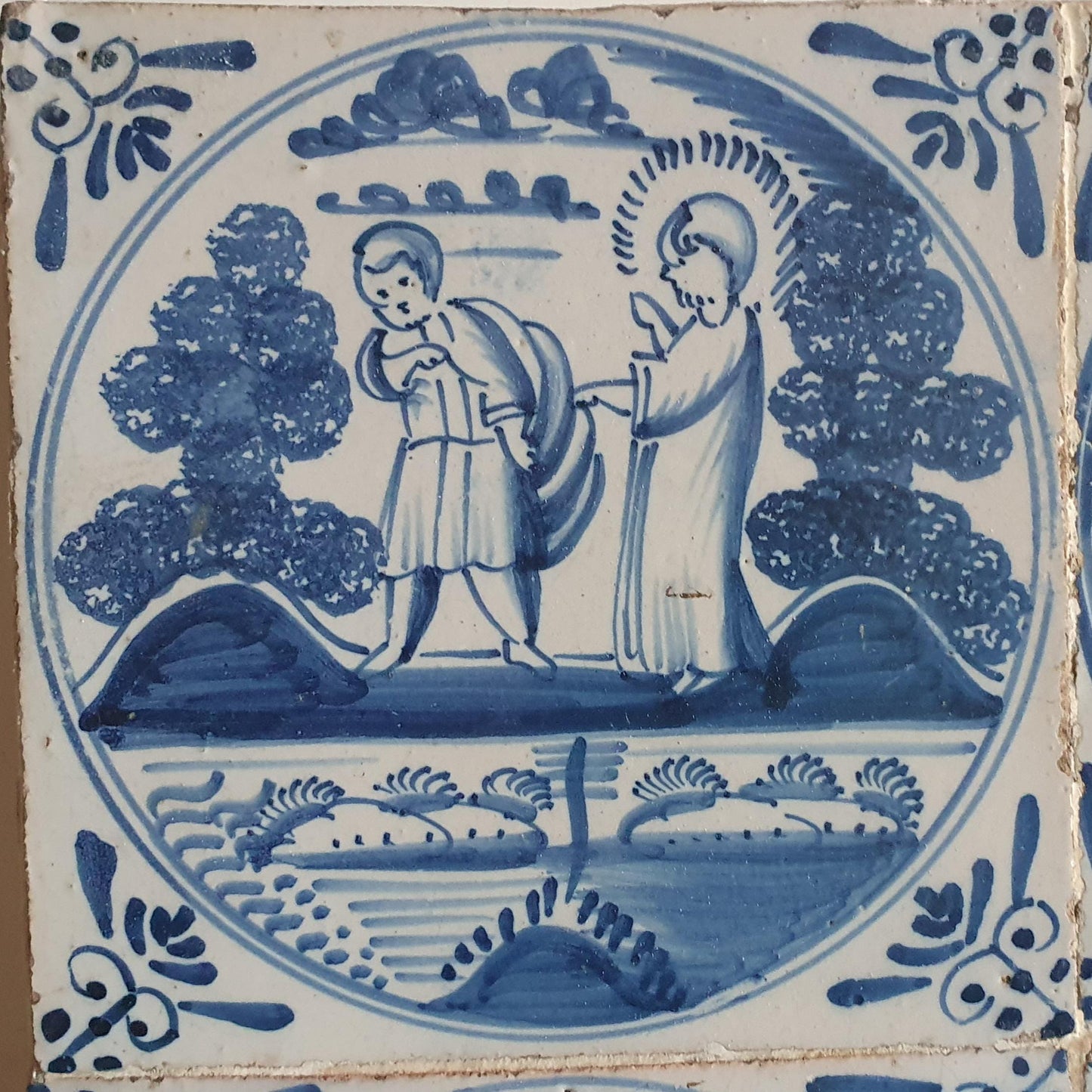Antique Delft Blue Biblical Tiles, 18th Century, Ossekophoek Motif