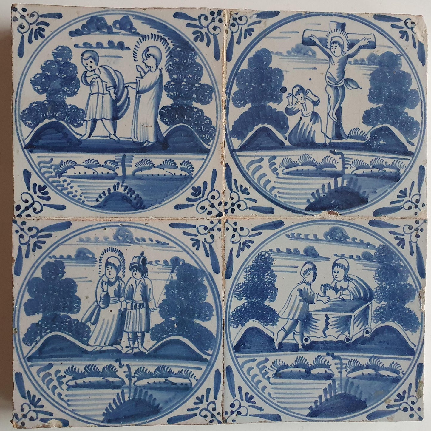 Antique Delft Blue Biblical Tiles, 18th Century, Ossekophoek Motif
