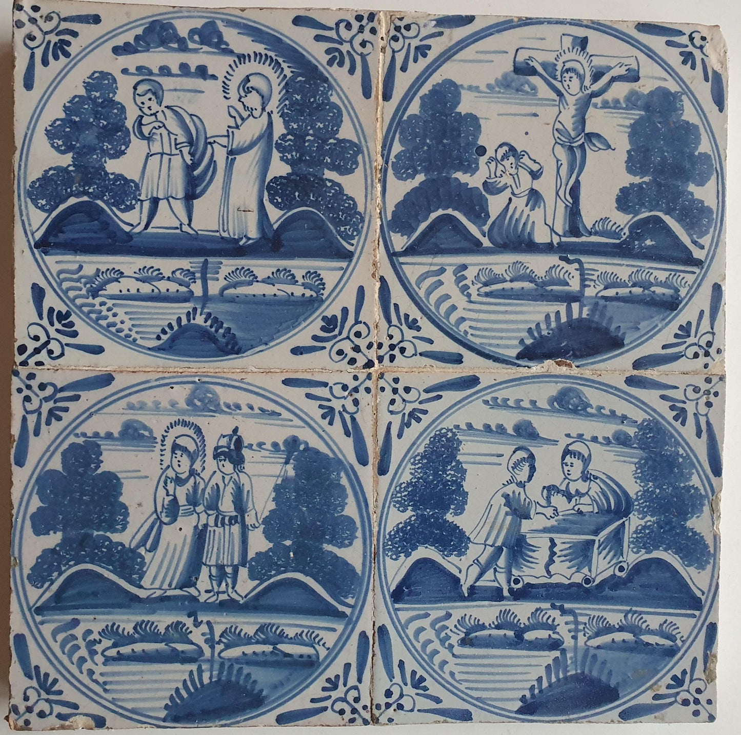 Antique Delft Blue Biblical Tiles, 18th Century, Ossekophoek Motif