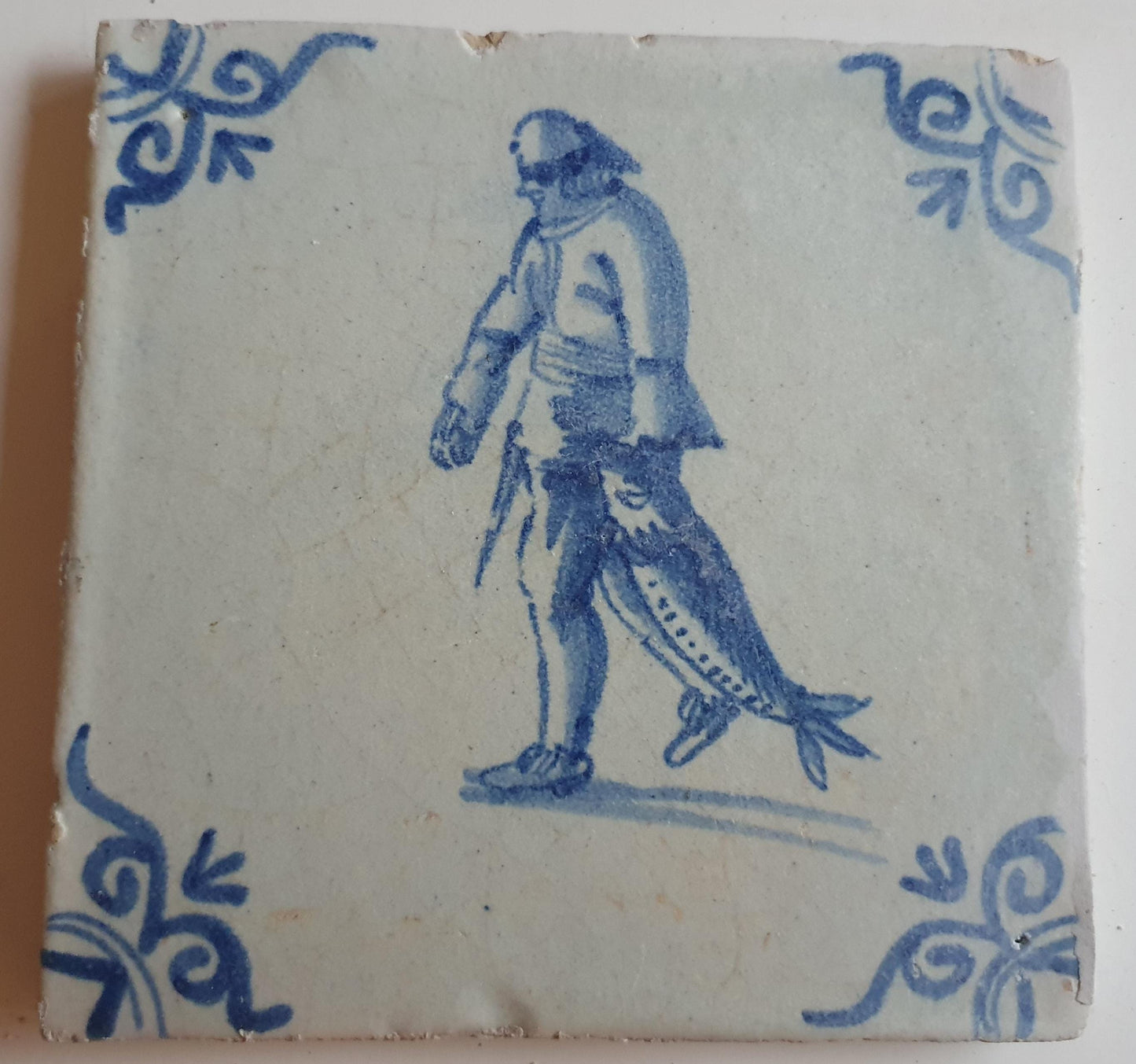 dutch antique tile, 17th century, fisherman  a, rare !  around 1630