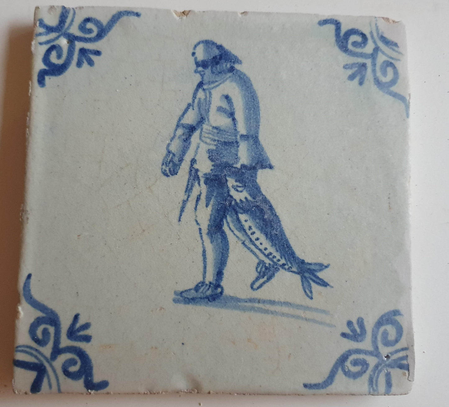 dutch antique tile, 17th century, fisherman  a, rare !  around 1630