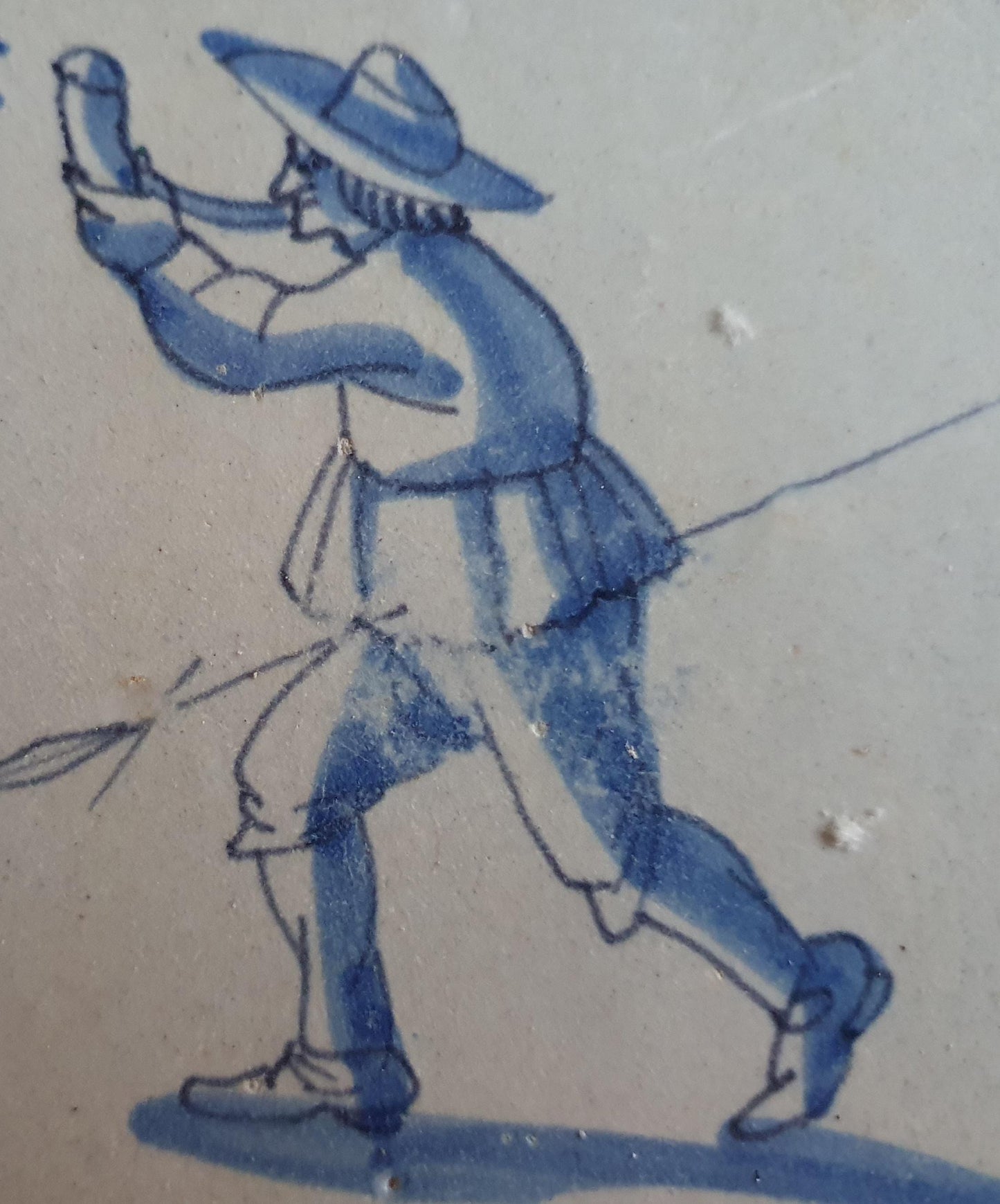 Antique Delft Tile, 17th Century Dutch Hunter Scene