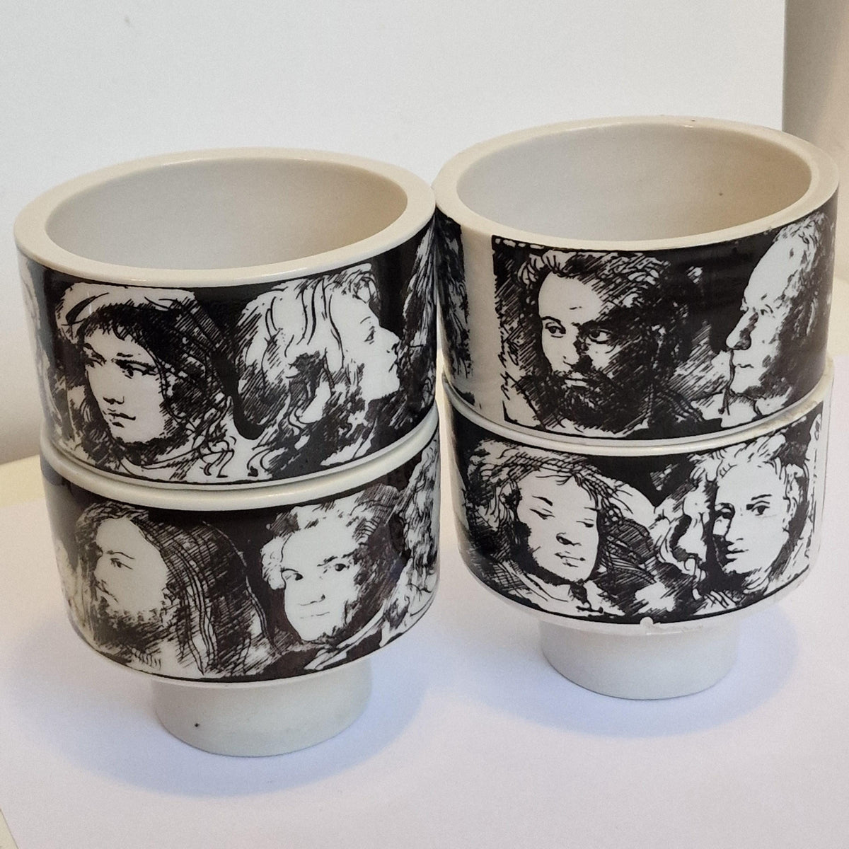 Vintage Porcelain Cups, Uomini Illustri Annigoni, Italian Designer, Set of 4