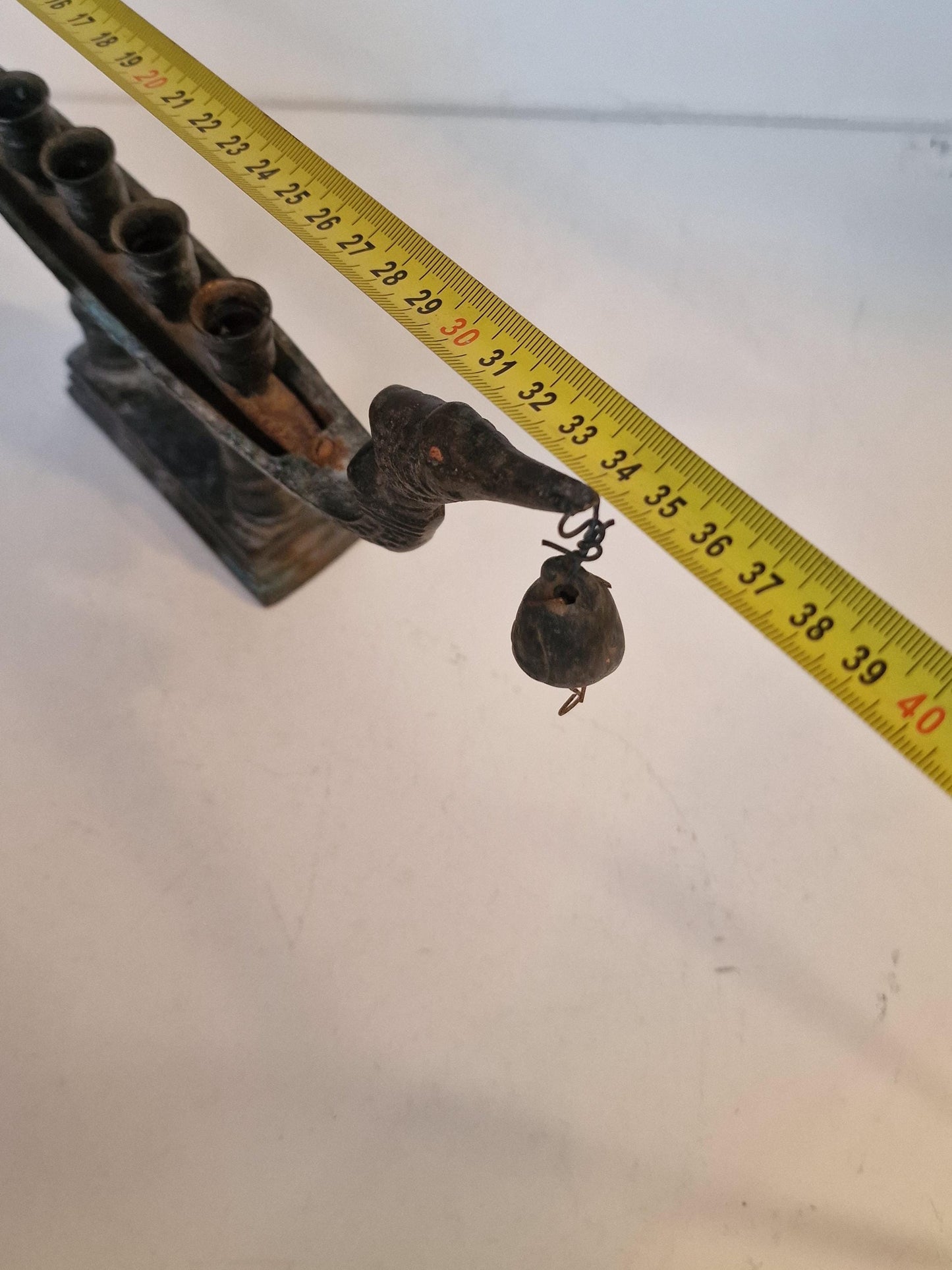 Antique Tribal Bronze Ritual Lamp – Indian Boat with Bell, 5-Holder