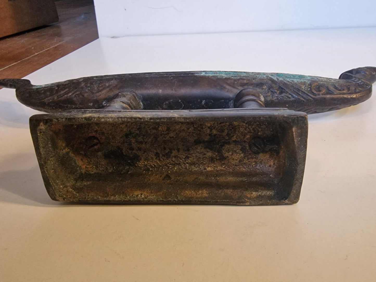Antique Tribal Bronze Ritual Lamp – Indian Boat with Bell, 5-Holder