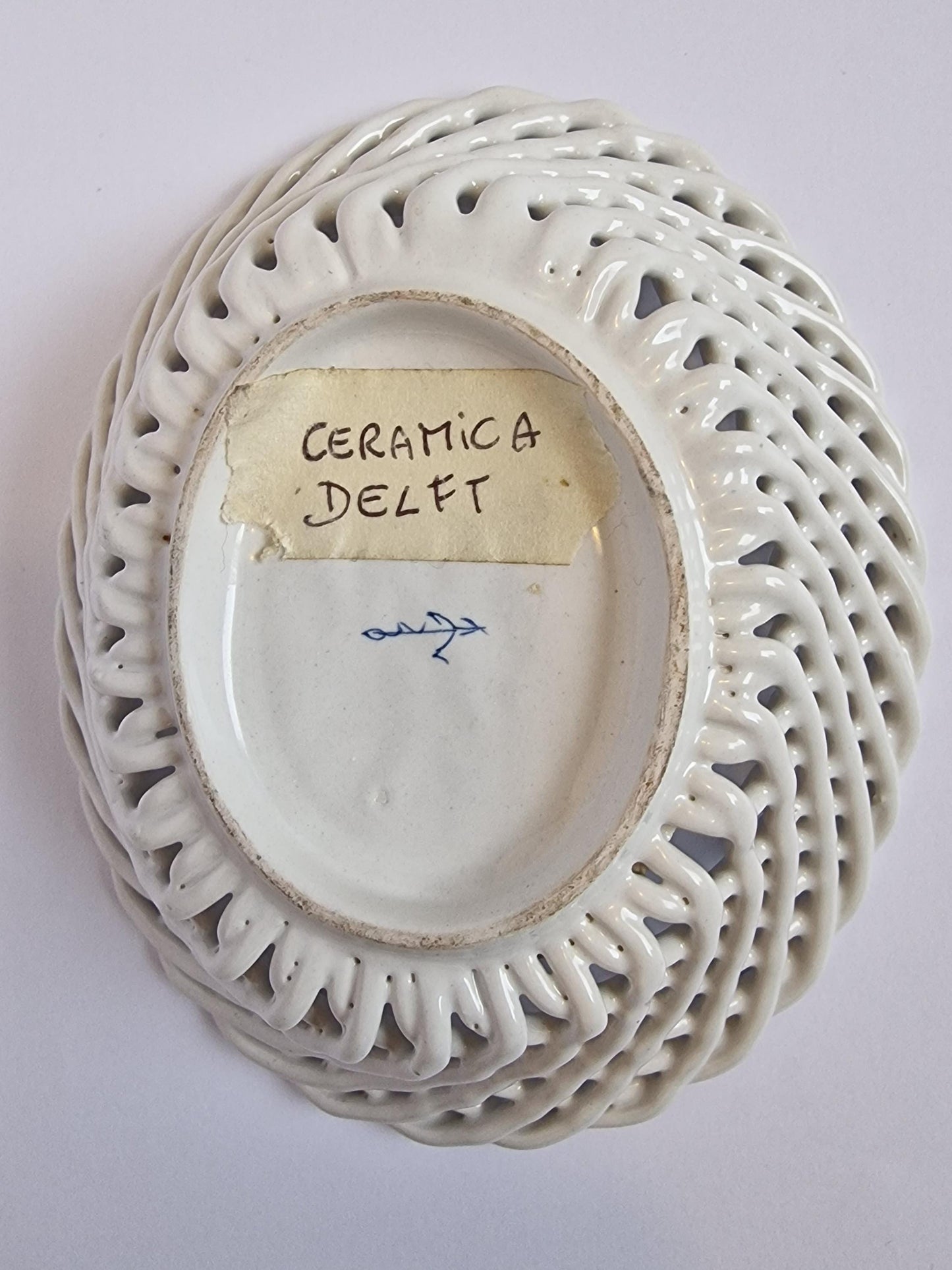 delft pottery open work basket, pottery anchor, marked, 18th antique, good condition, rare