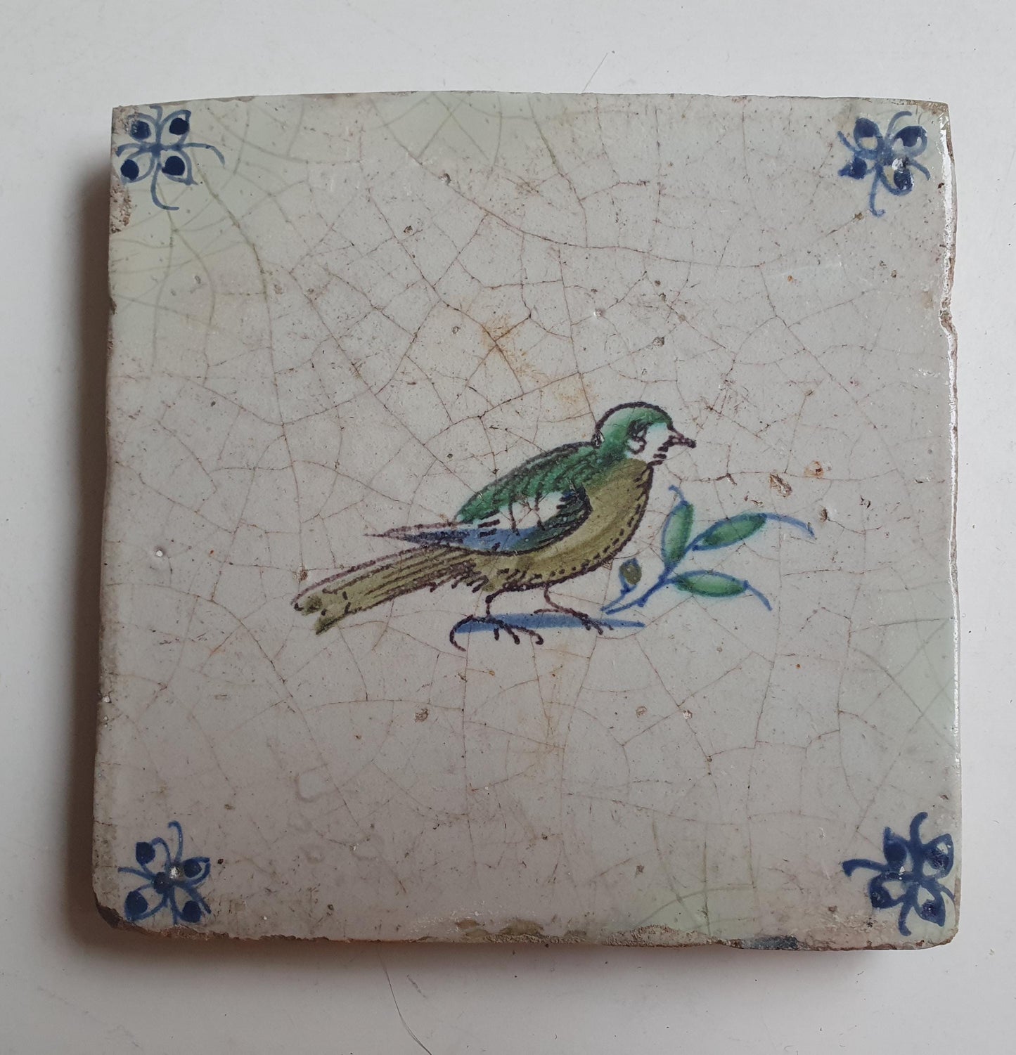 Antique Delft Tile – Polychrome Bird, Spider Motifs (1620s)