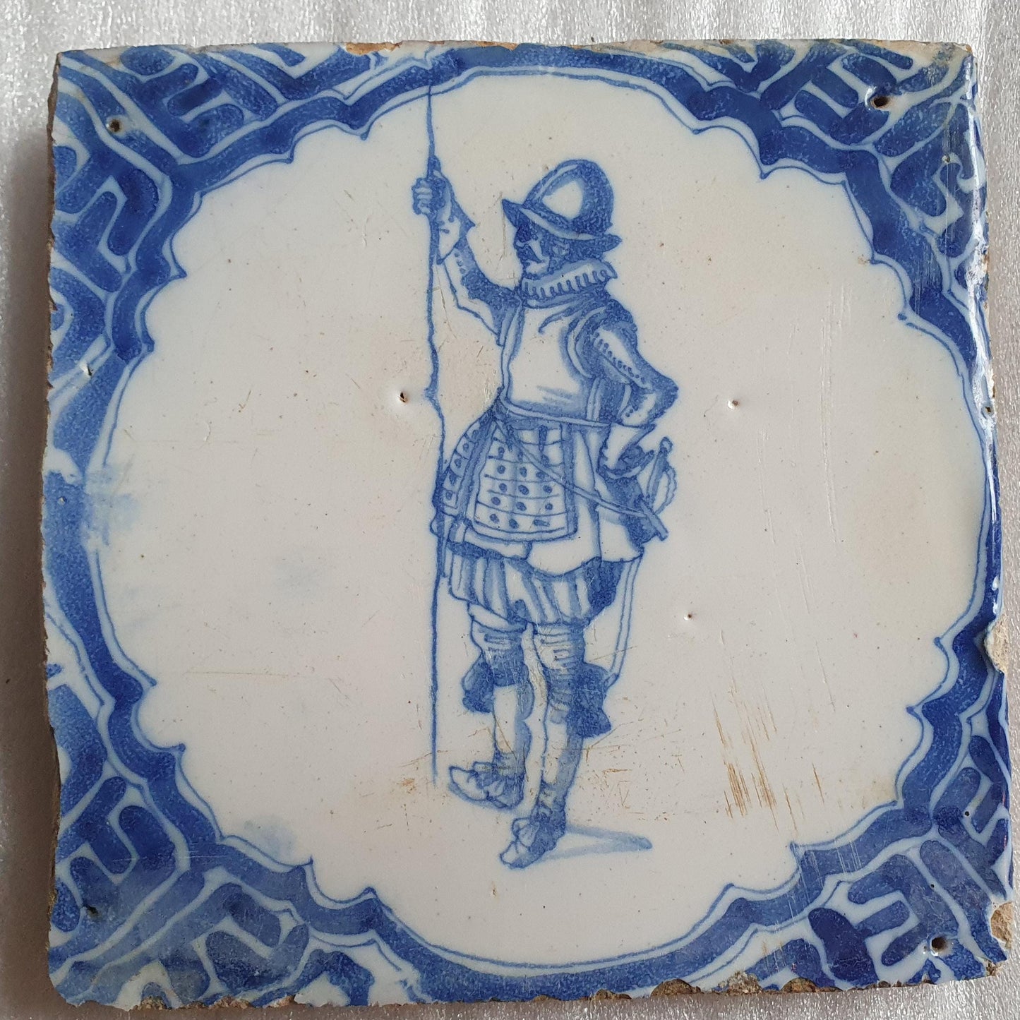 Antique Dutch Delft Tile, 1640, Soldier Pike Design