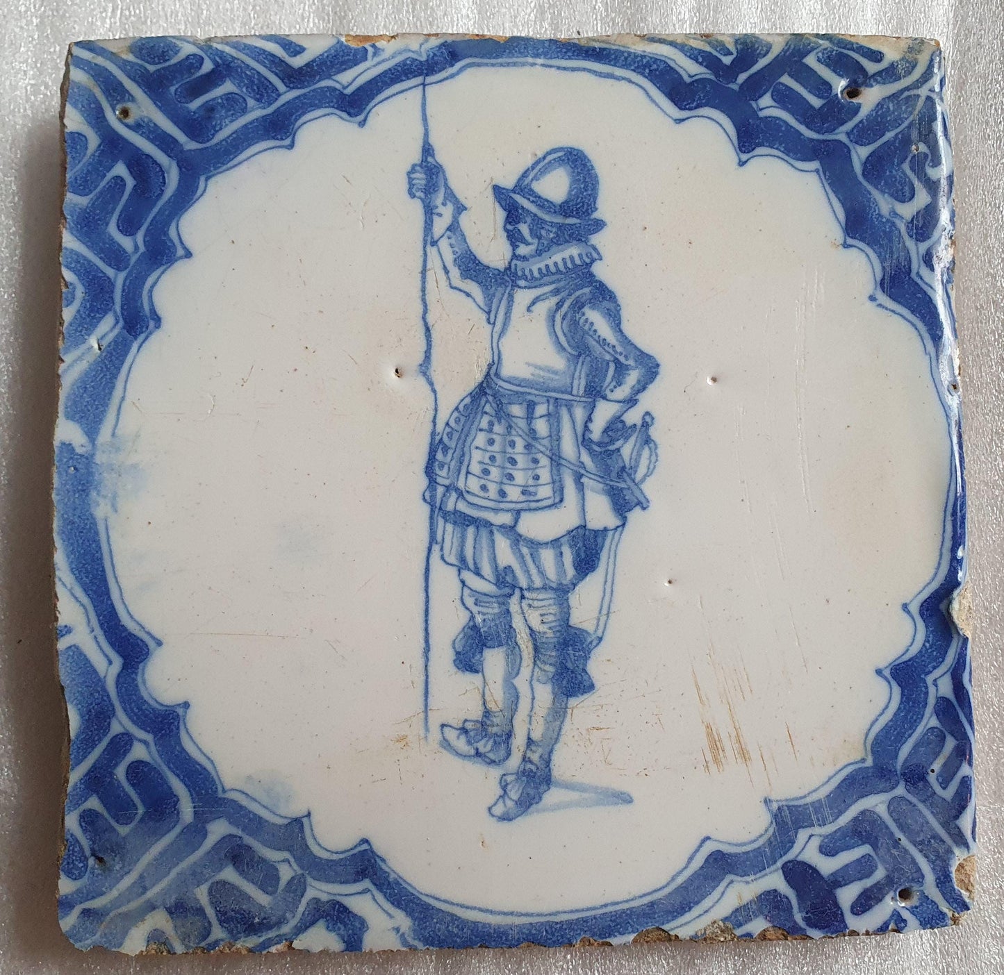 Antique Dutch Delft Tile, 1640, Soldier Pike Design