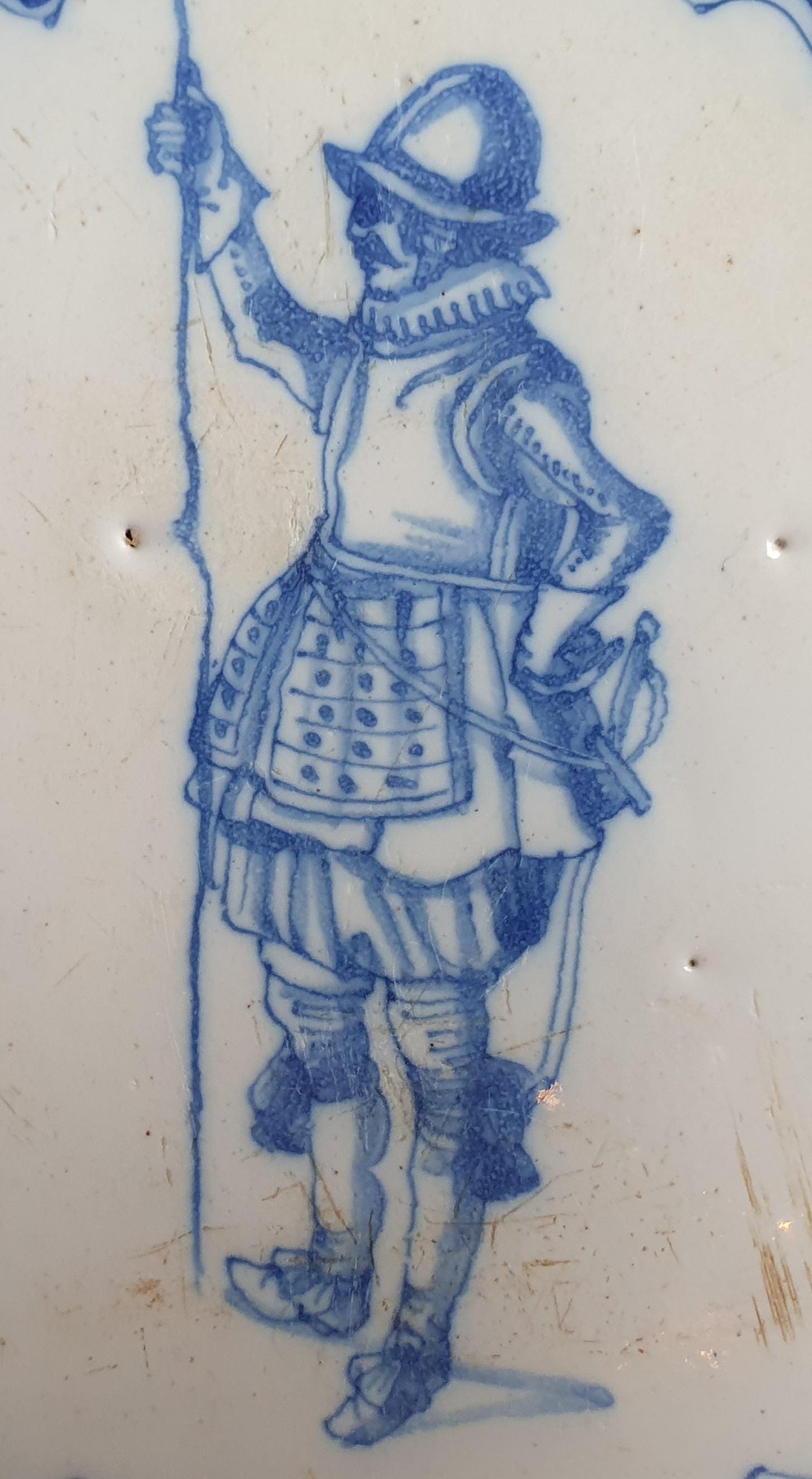 Antique Dutch Delft Tile, 1640, Soldier Pike Design