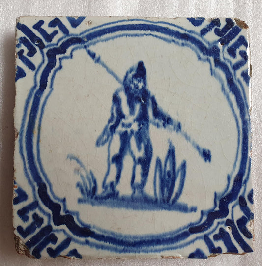 Antique Dutch Tile – Hunter Scene, Wanli Motif (1620-1650)