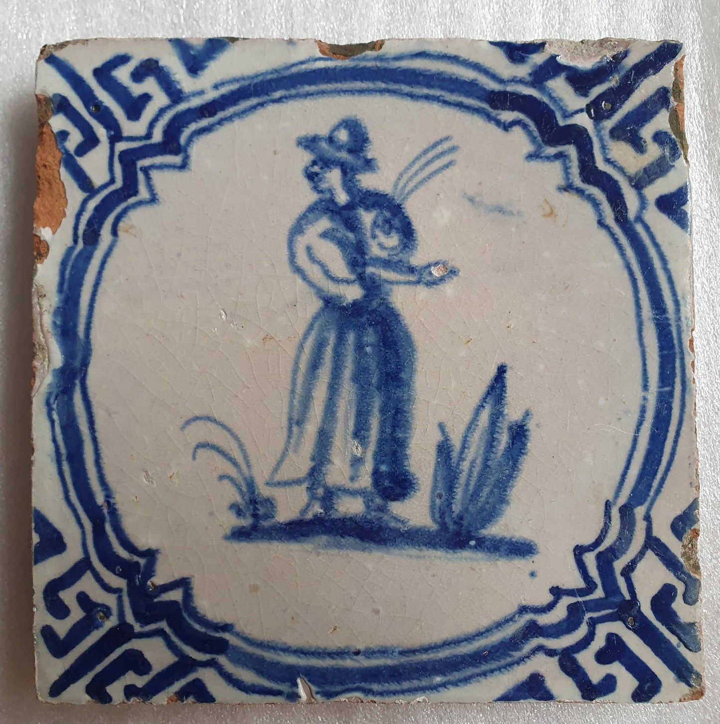 Antique Delft Tile – Farmer Motif, Wanli Corner, 1620-1650