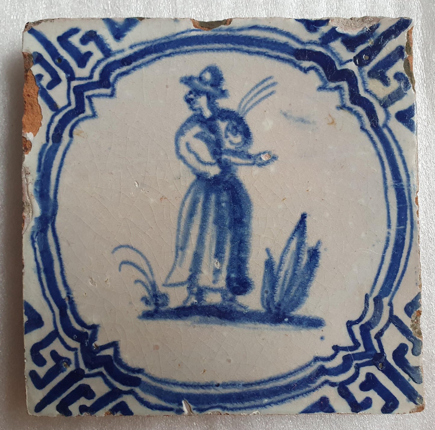 Antique Delft Tile – Farmer Motif, Wanli Corner, 1620-1650