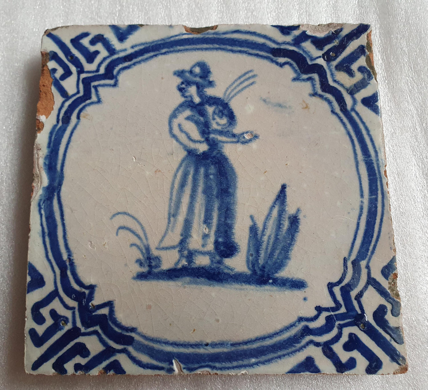 Antique Delft Tile – Farmer Motif, Wanli Corner, 1620-1650