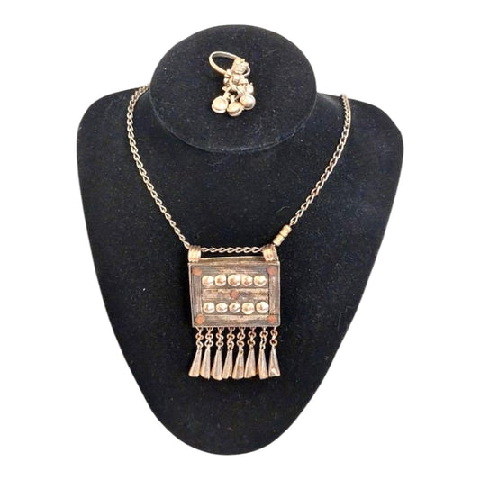 Antique Silver Tribal Necklace with Bird Ring & Bells