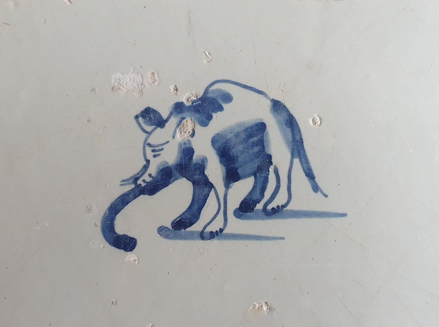 18th rare antique dutch delft 3 double circle tile 18th century, elephant!