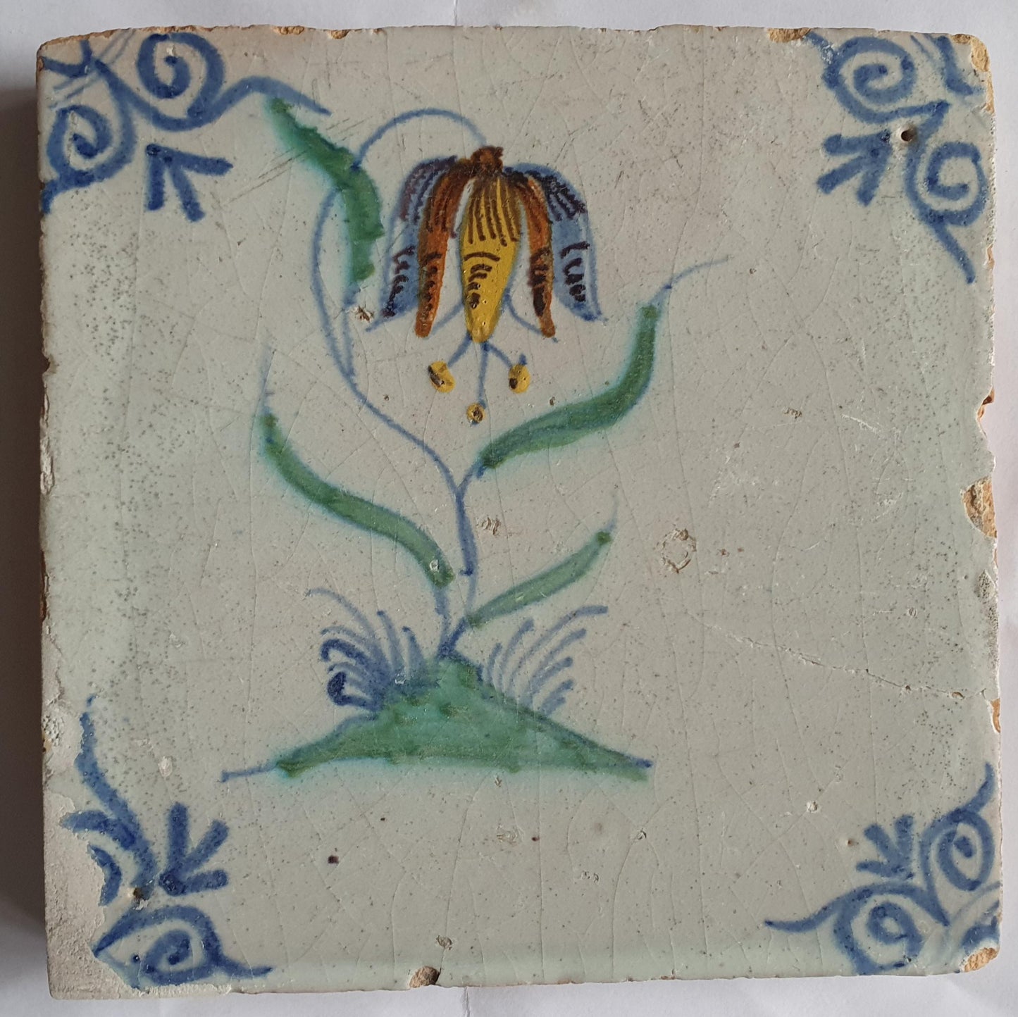 2 x Dutch  polychrome flower antique tiles 17th century - delft holland tiles 1640