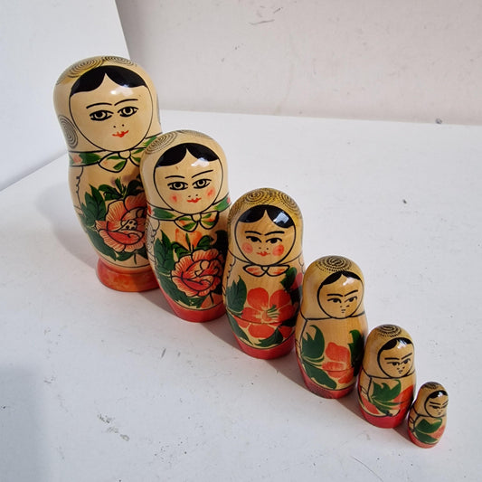 Vintage Handpainted Matryoshka Doll Set, Floral Babushka