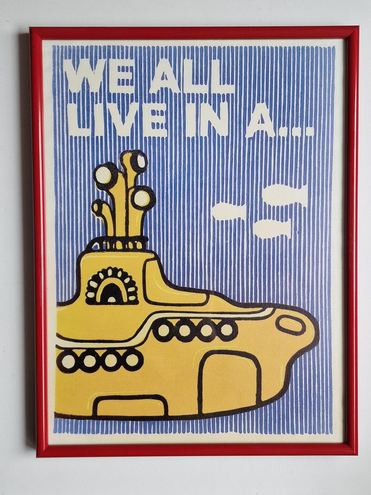 Yellow submarine beatles, giclee op linnen canvas painting, affiche  ingelijst in barthlijst, abstracte voorstelling,