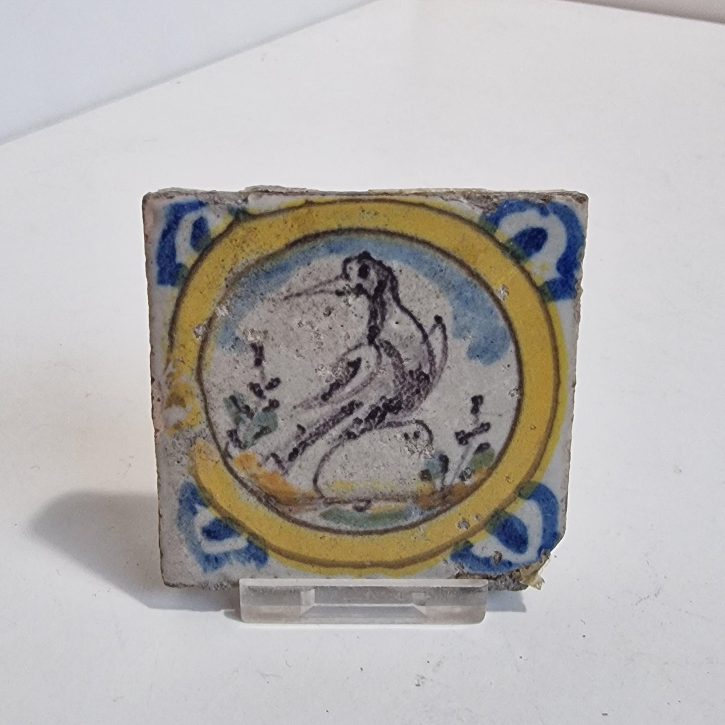 antieke polychrome kleinformaat cirkeltegel, 7 x 7 cm klein dik oud antique spanish mediterranian tile