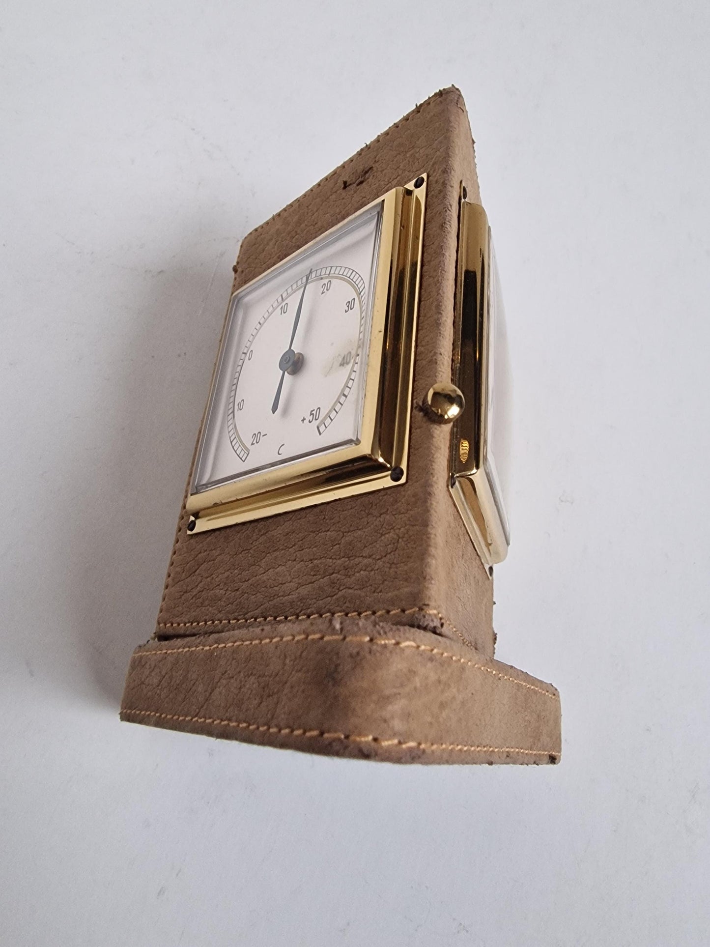 Vintage jaren 60 roterende brass leather barometer/thermometer/vochtigheid Duitsland - vintage weermeter. hygrometer