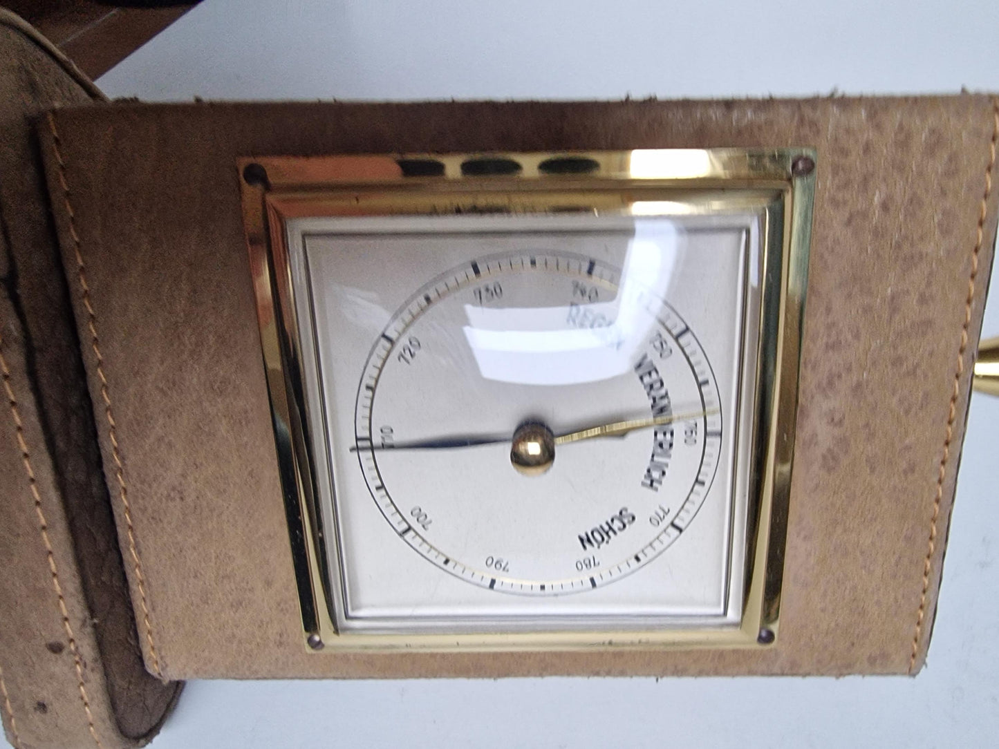 Vintage jaren 60 roterende brass leather barometer/thermometer/vochtigheid Duitsland - vintage weermeter. hygrometer