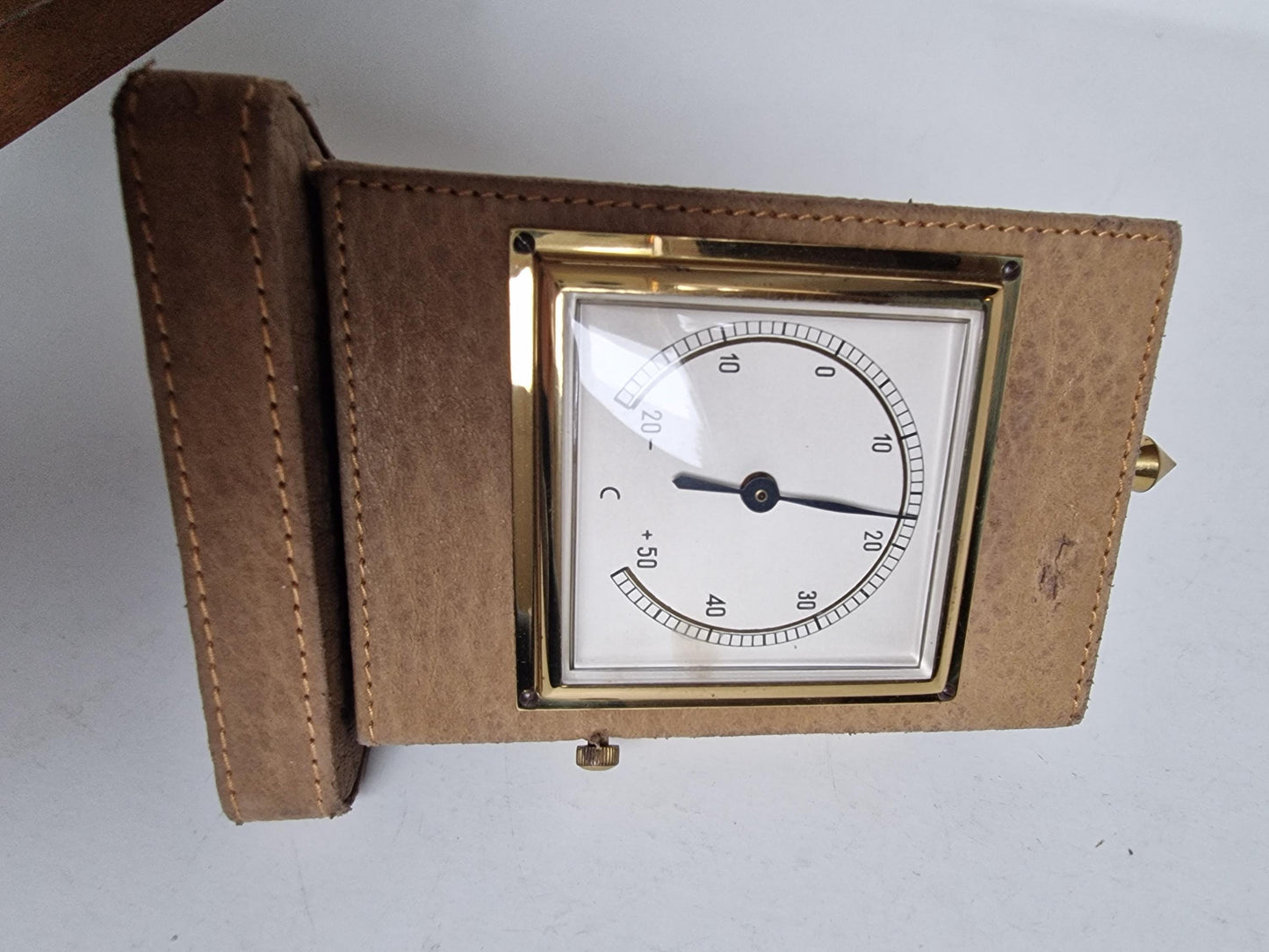 Vintage jaren 60 roterende brass leather barometer/thermometer/vochtigheid Duitsland - vintage weermeter. hygrometer