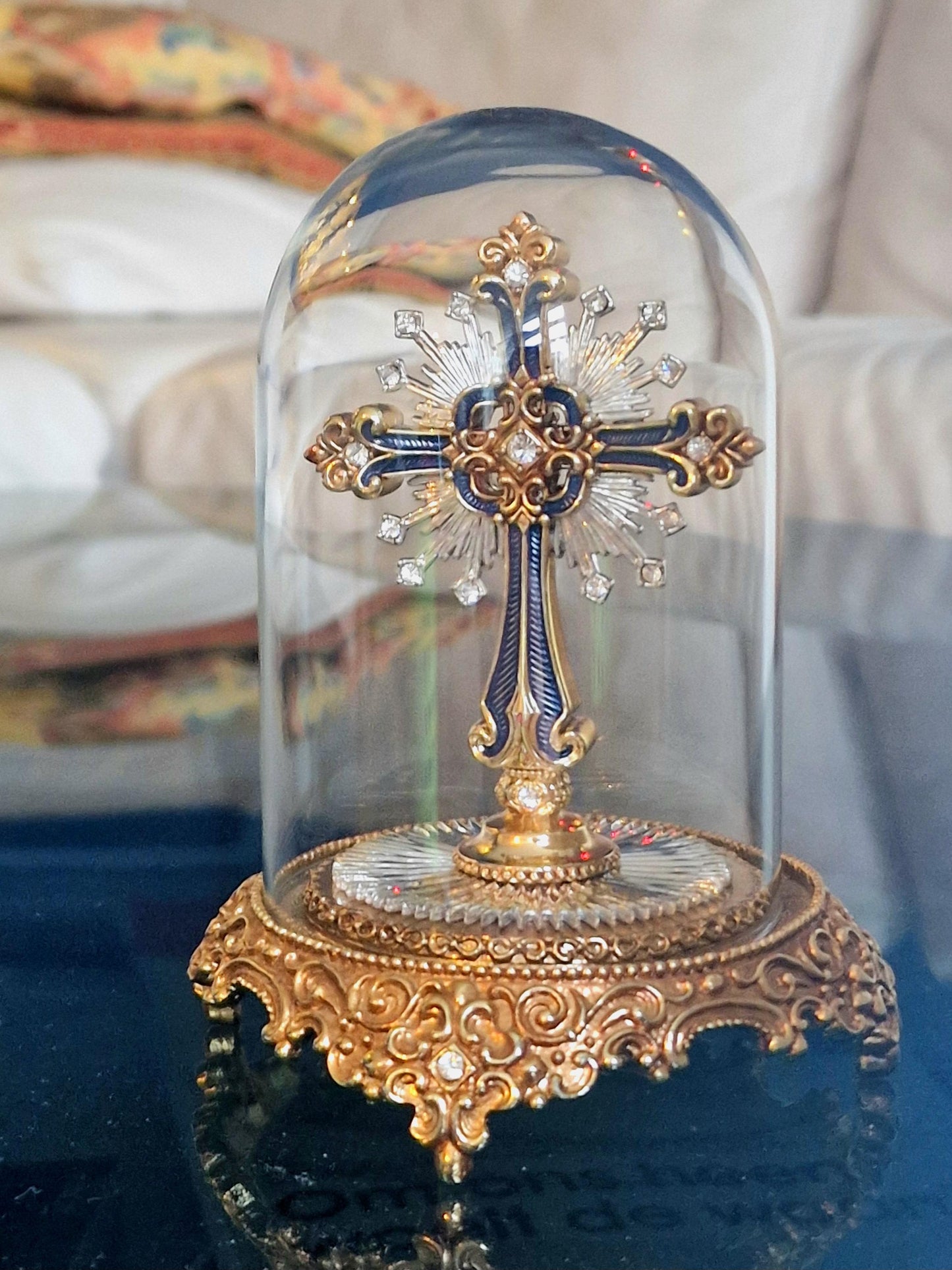 Star of Hope Jeweled Cross in dome by House of Fratelli Coppini; Franklin Mint lim ed; tesori, hand painted, goldgilt, swarovski crystals.
