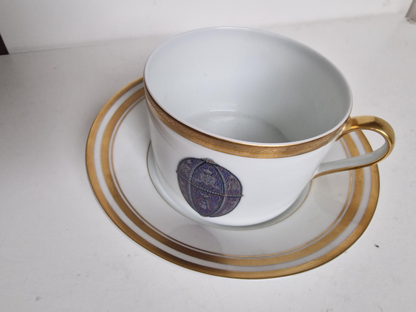 Faberge, mint xl  porcelain Gilt Cup and Saucer: Fabergé Imperial Limoges, 300 ml