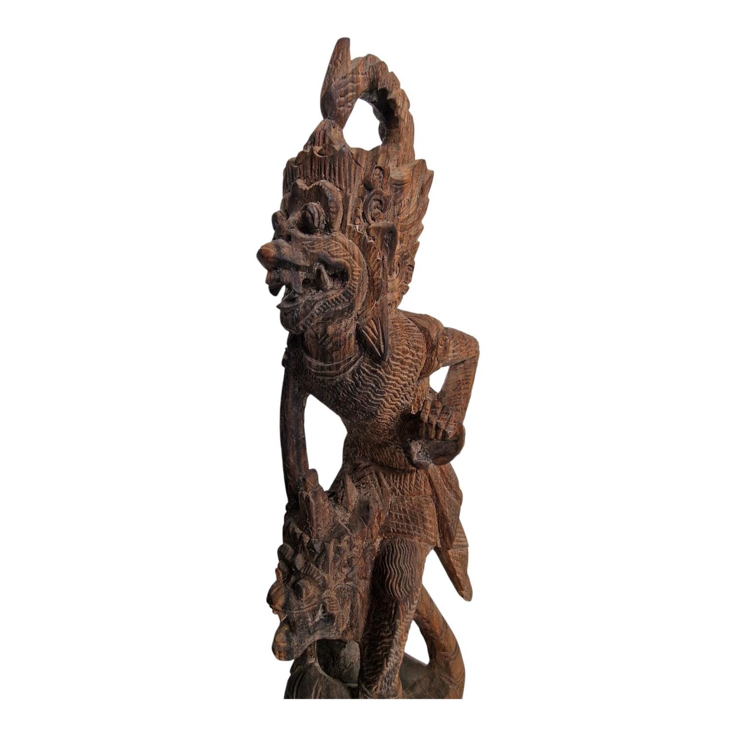 Old Indonesian Carving of Vishnu Riding Garuda, handcarved Java indonesia, good used condition