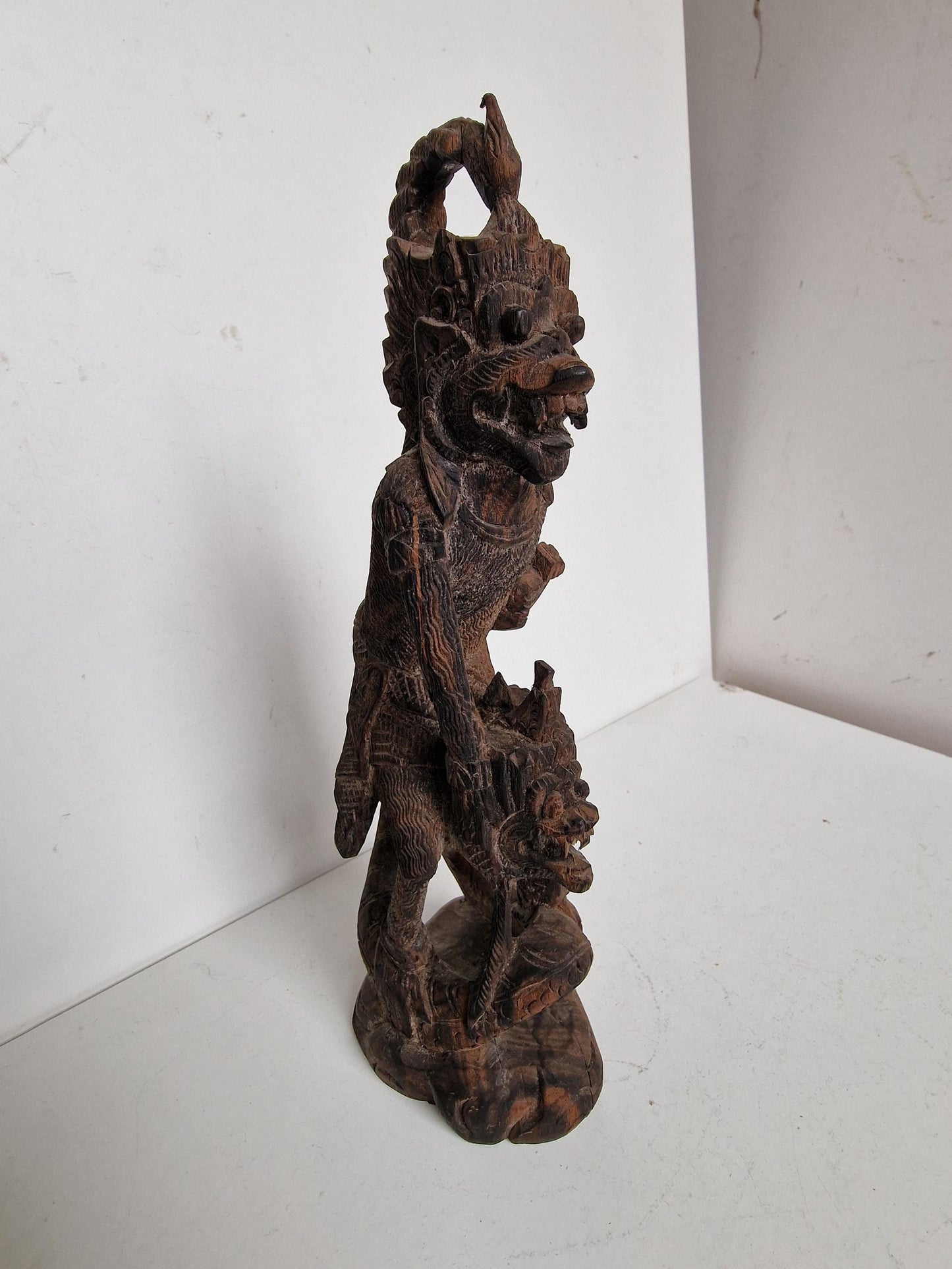 Old Indonesian Carving of Vishnu Riding Garuda, handcarved Java indonesia, good used condition