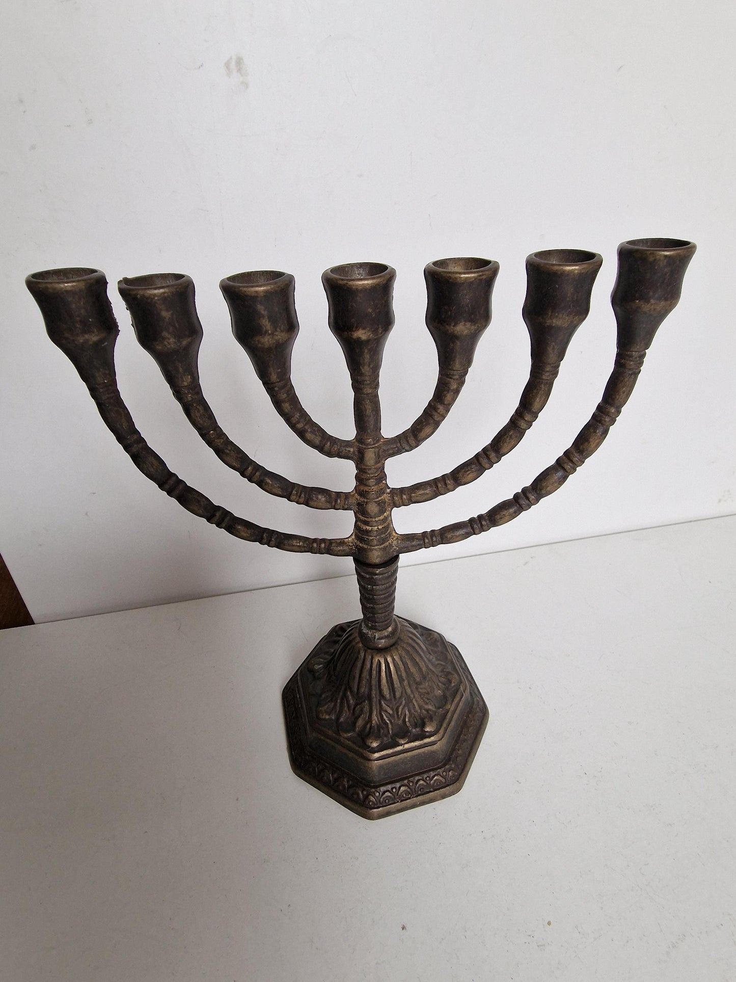 Antique Brass Hanukkah Menorah – Art Nouveau Jewish Candlestick