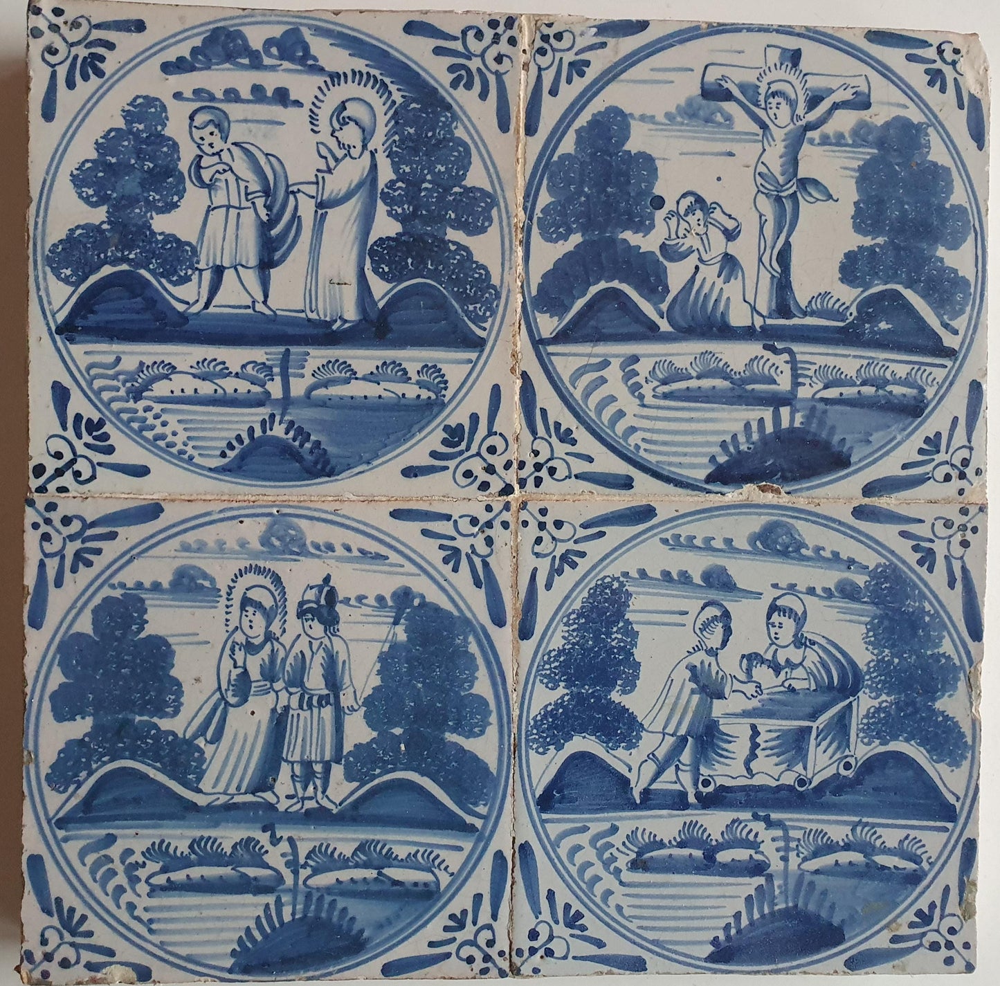 Antique Delft Blue Biblical Tiles, 18th Century, Ossekophoek Motif