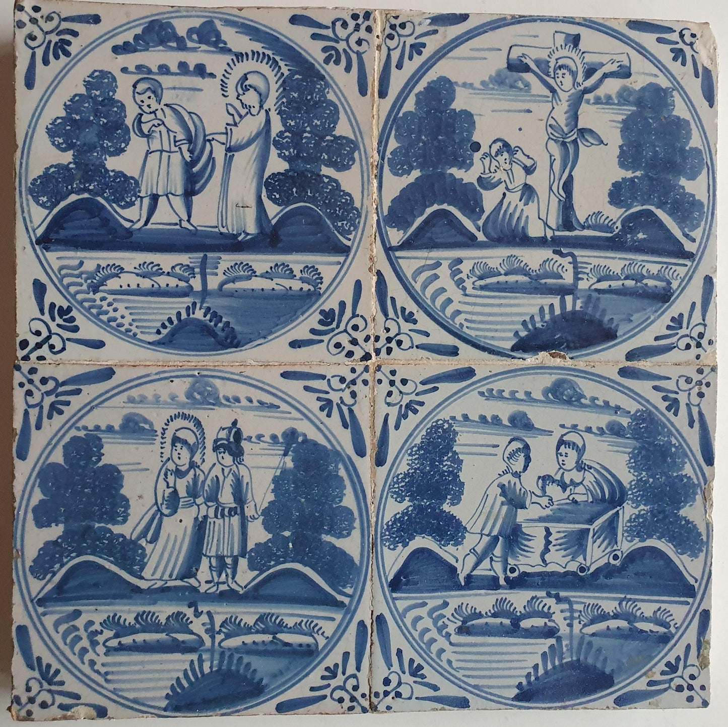 Antique Delft Blue Biblical Tiles, 18th Century, Ossekophoek Motif