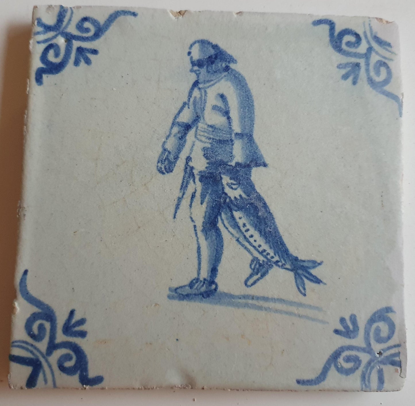 dutch antique tile, 17th century, fisherman  a, rare !  around 1630