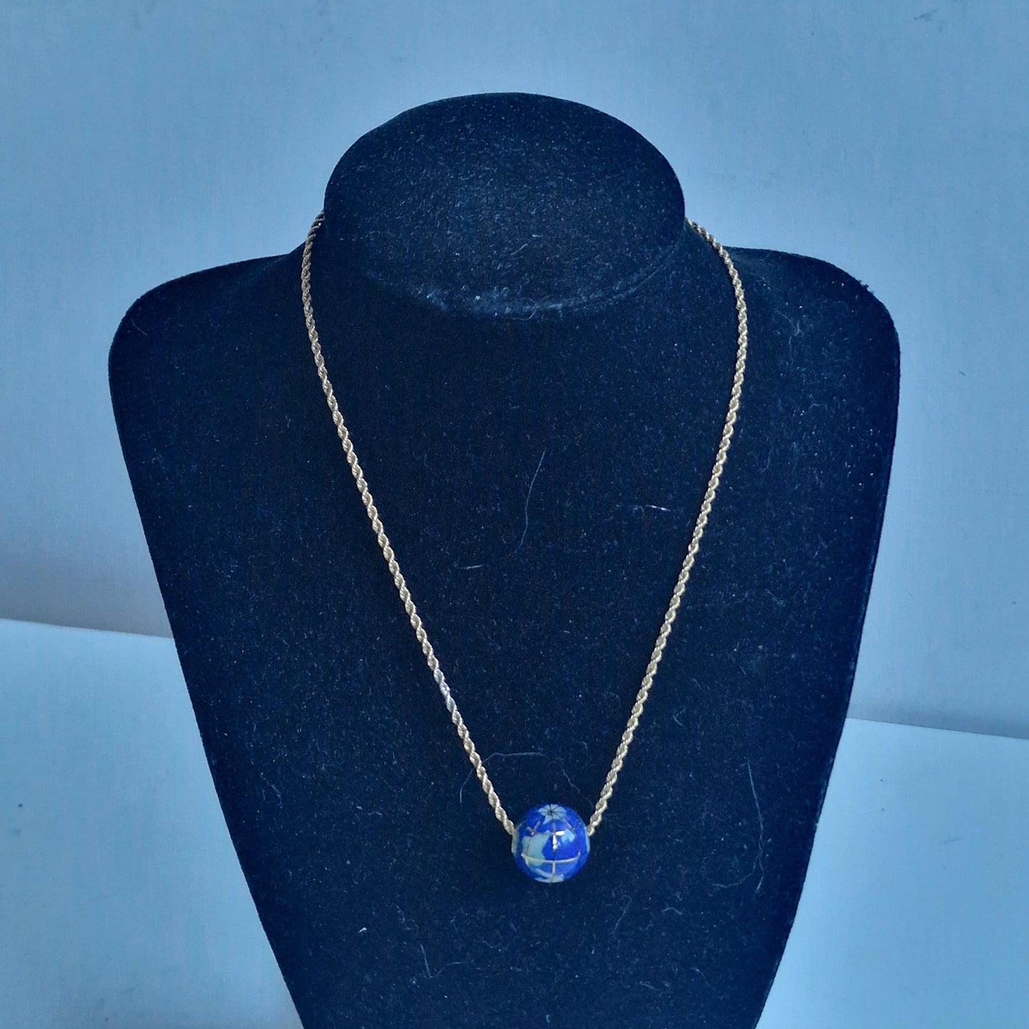 9k Gold Lapis Lazuli Globe Necklace, Gemstone Earth Pendant
