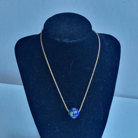 9k Gold Lapis Lazuli Globe Necklace, Gemstone Earth Pendant