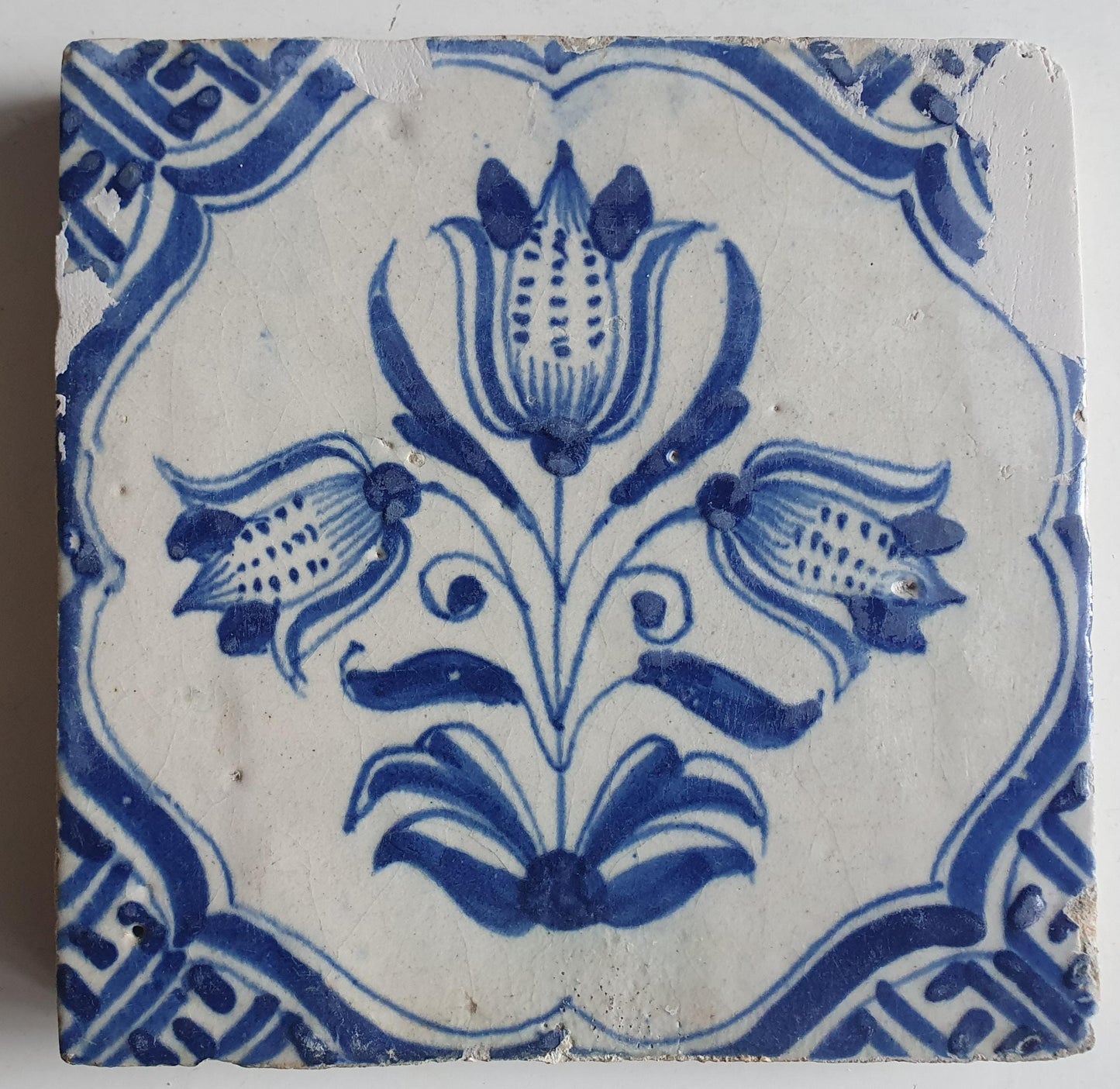 Antique Delft Tulip Tiles, 17th Century Dutch Wall Decor, Set of 6